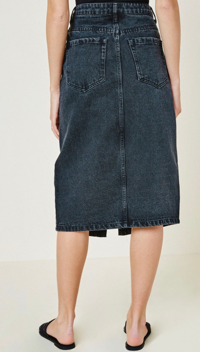 Denim Midi Pencil Skirt - Black