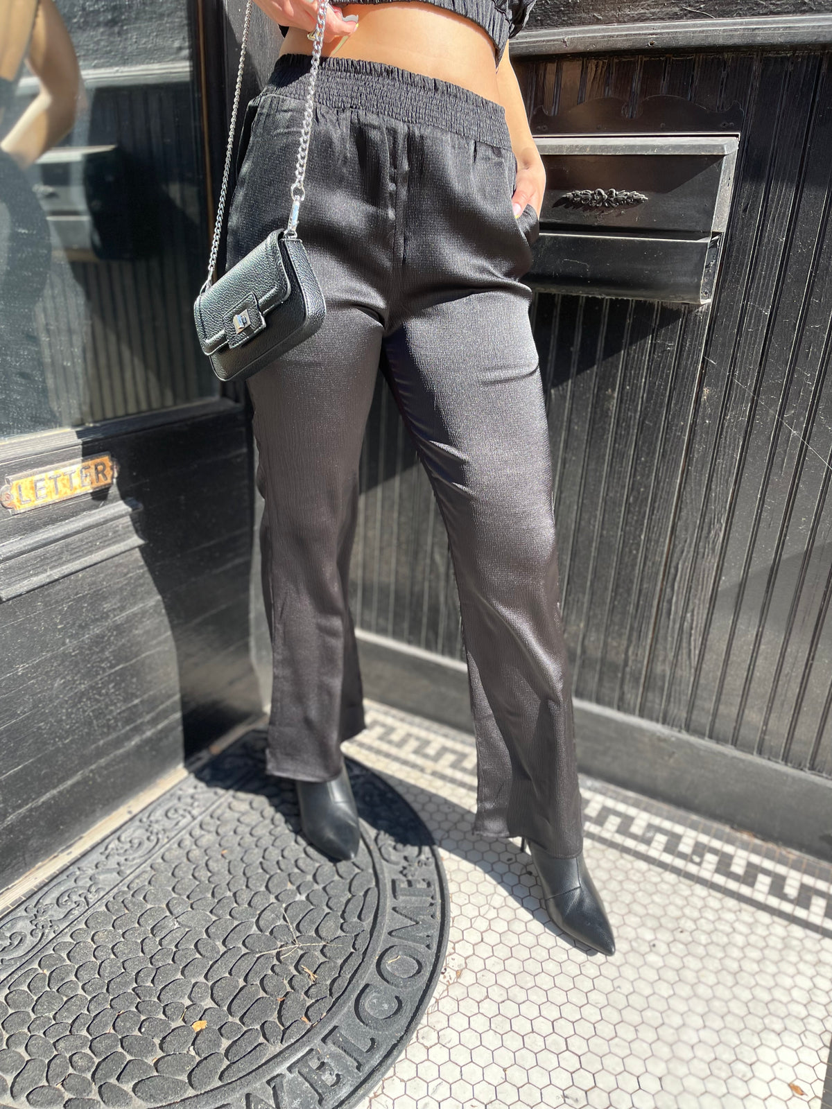 Black Satin Flared Pants