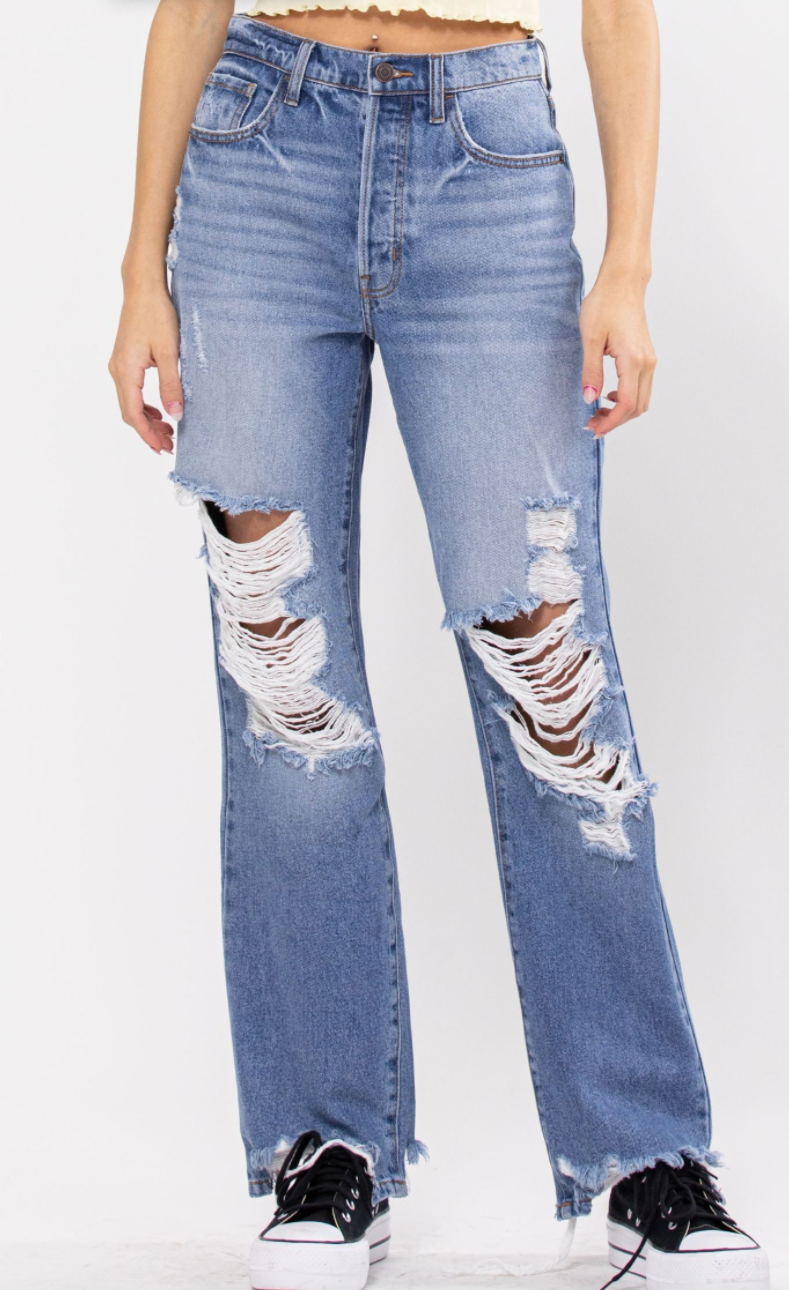 Super High Rise Distressed Dad Jean