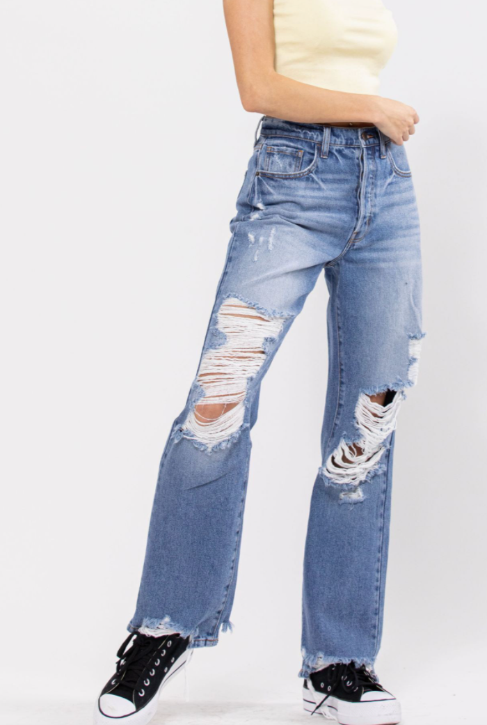 Super High Rise Distressed Dad Jean