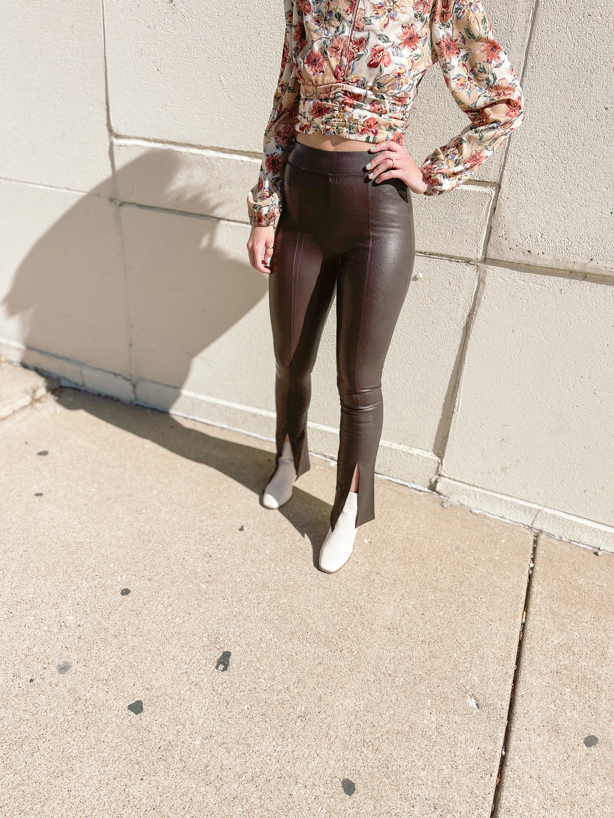 Vegan Leather Split Hem Flare Pants