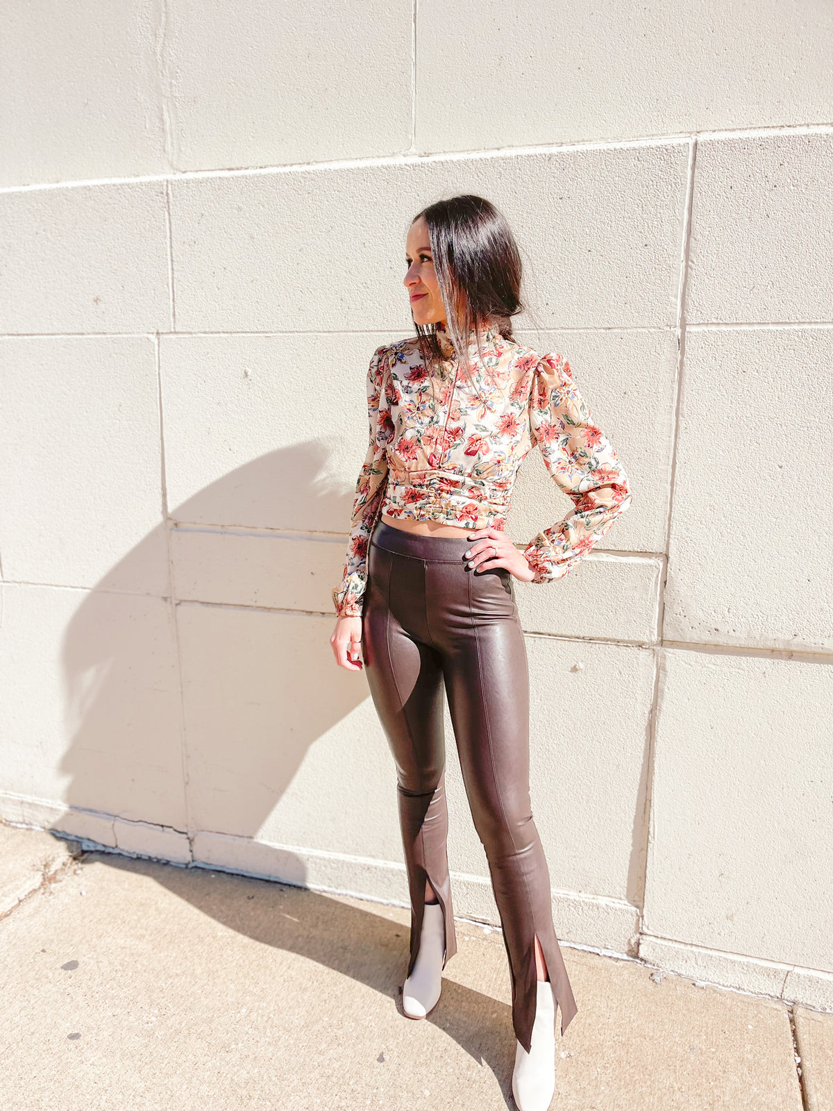 Vegan Leather Split Hem Flare Pants