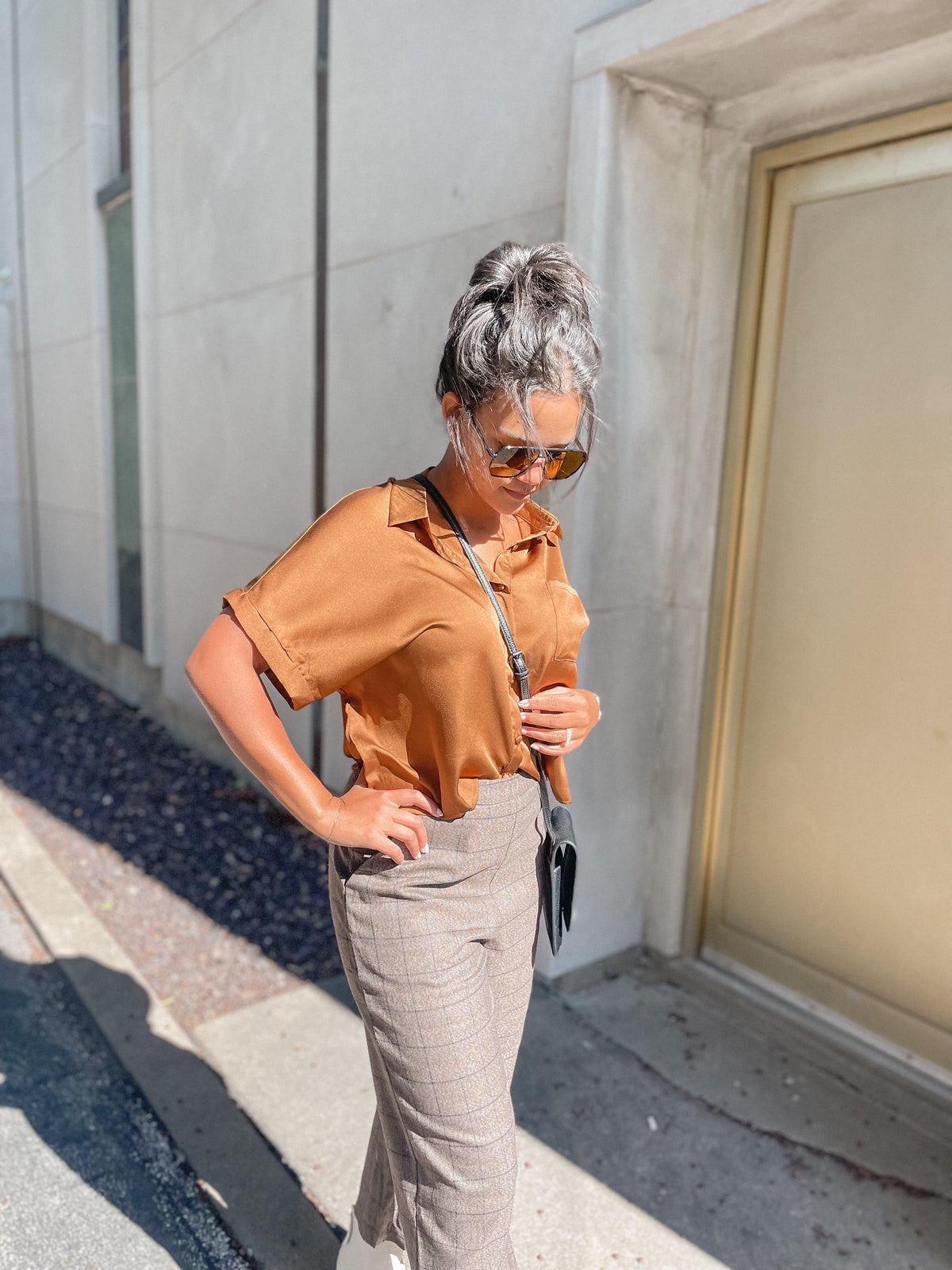 Brown Plaid Cropped Pants