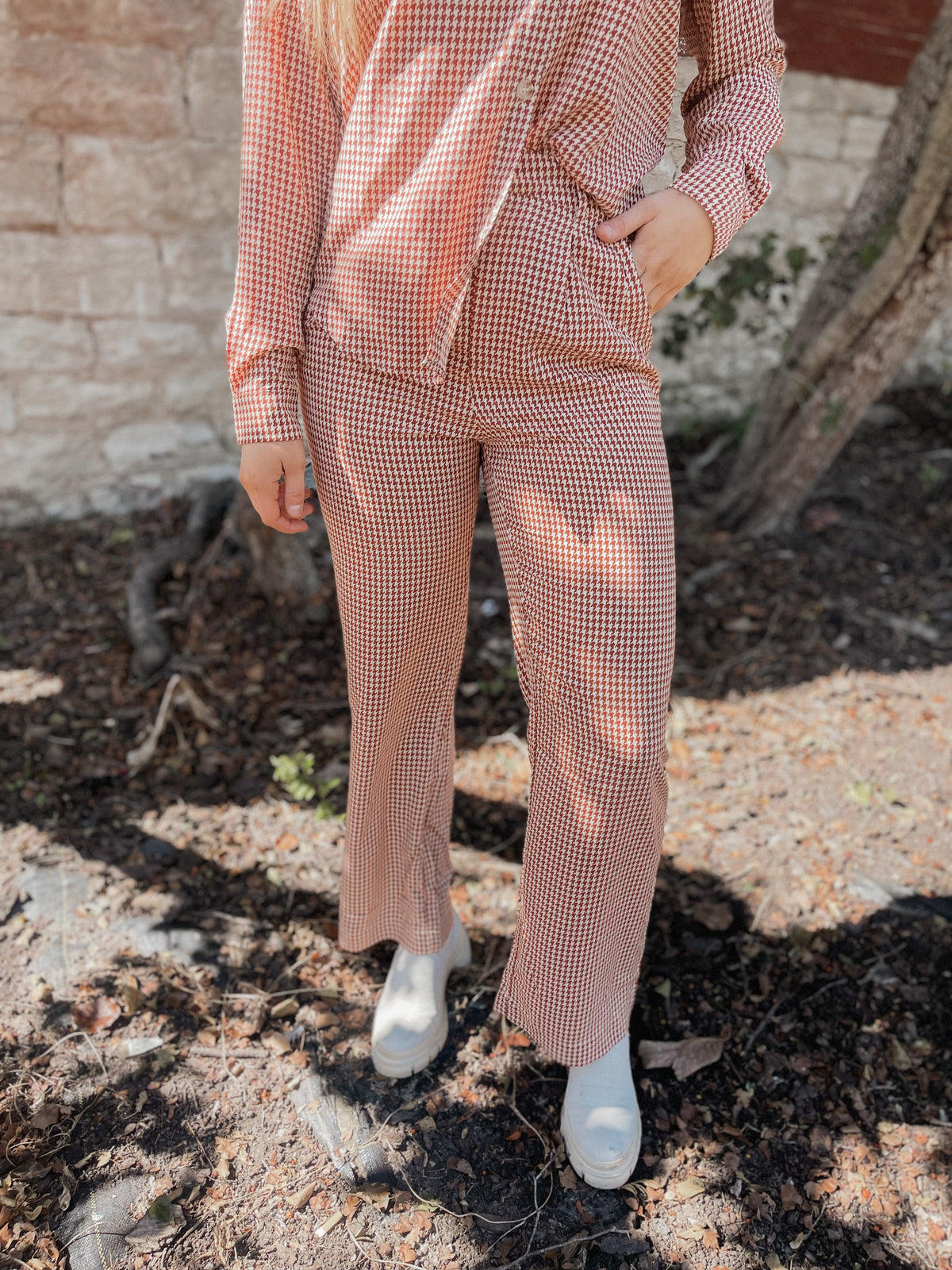 Rust Gingham Print Trousers