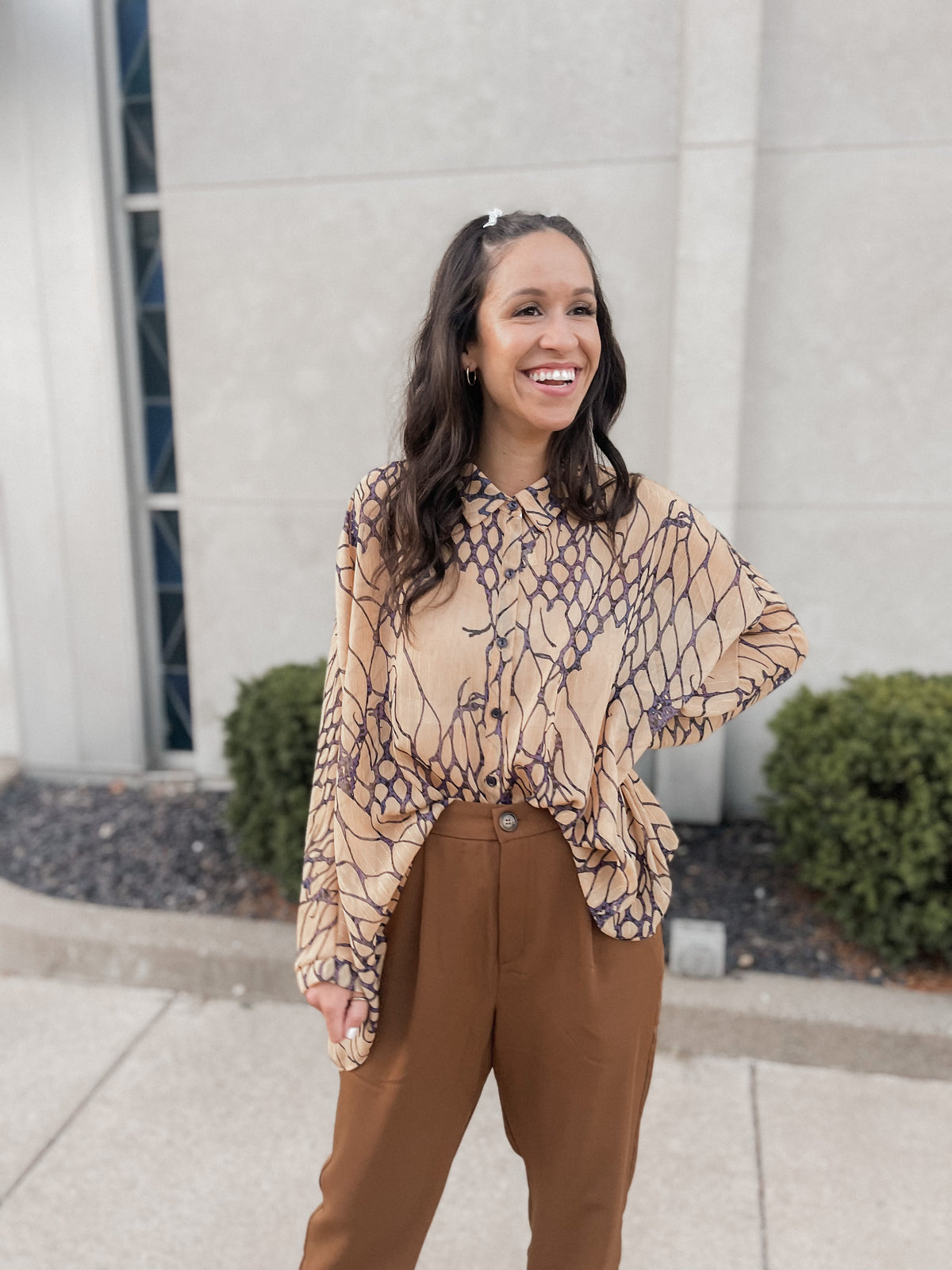 Sheer Batwing Sleeve Woven Shirt