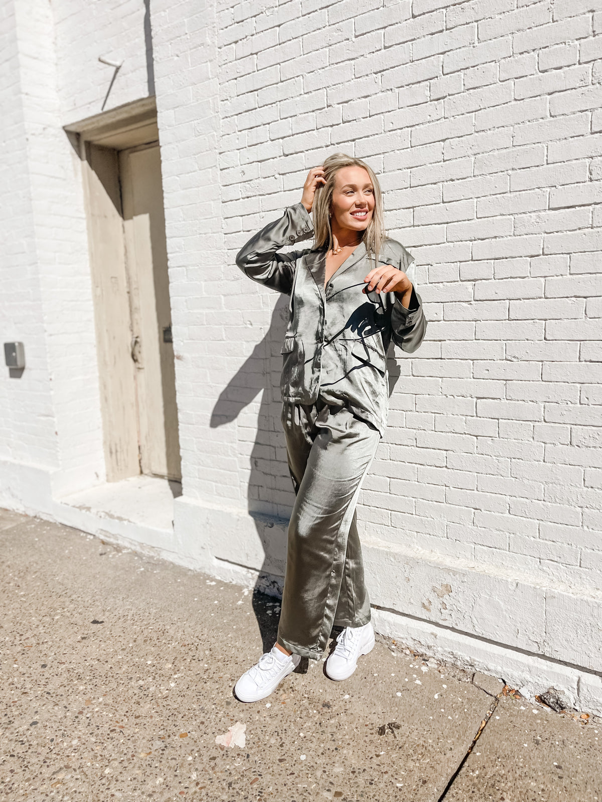 Silver Pine Heavy Satin Trouser
