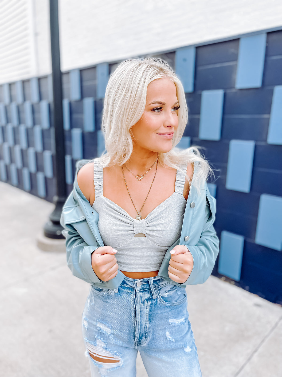 Grey Ruched Front Crop Top