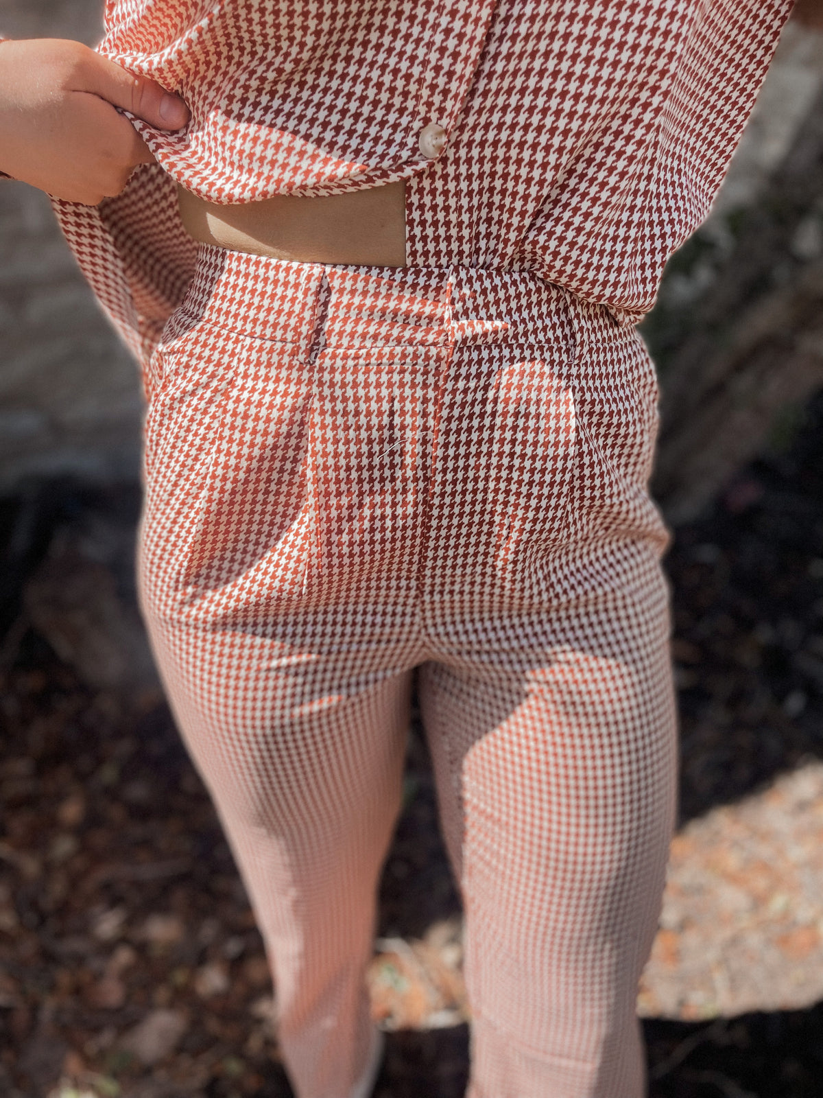 Rust Gingham Print Trousers