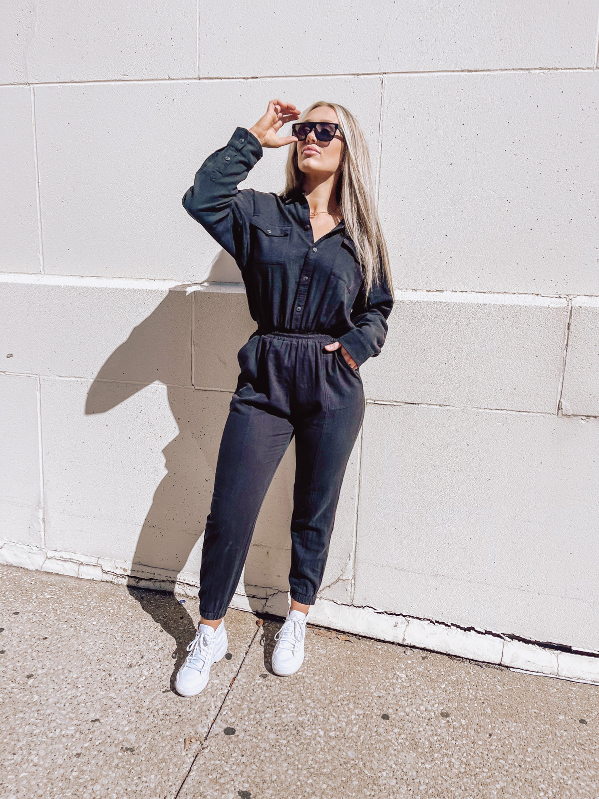 Black Twill Gauze Washed Jumpsuit