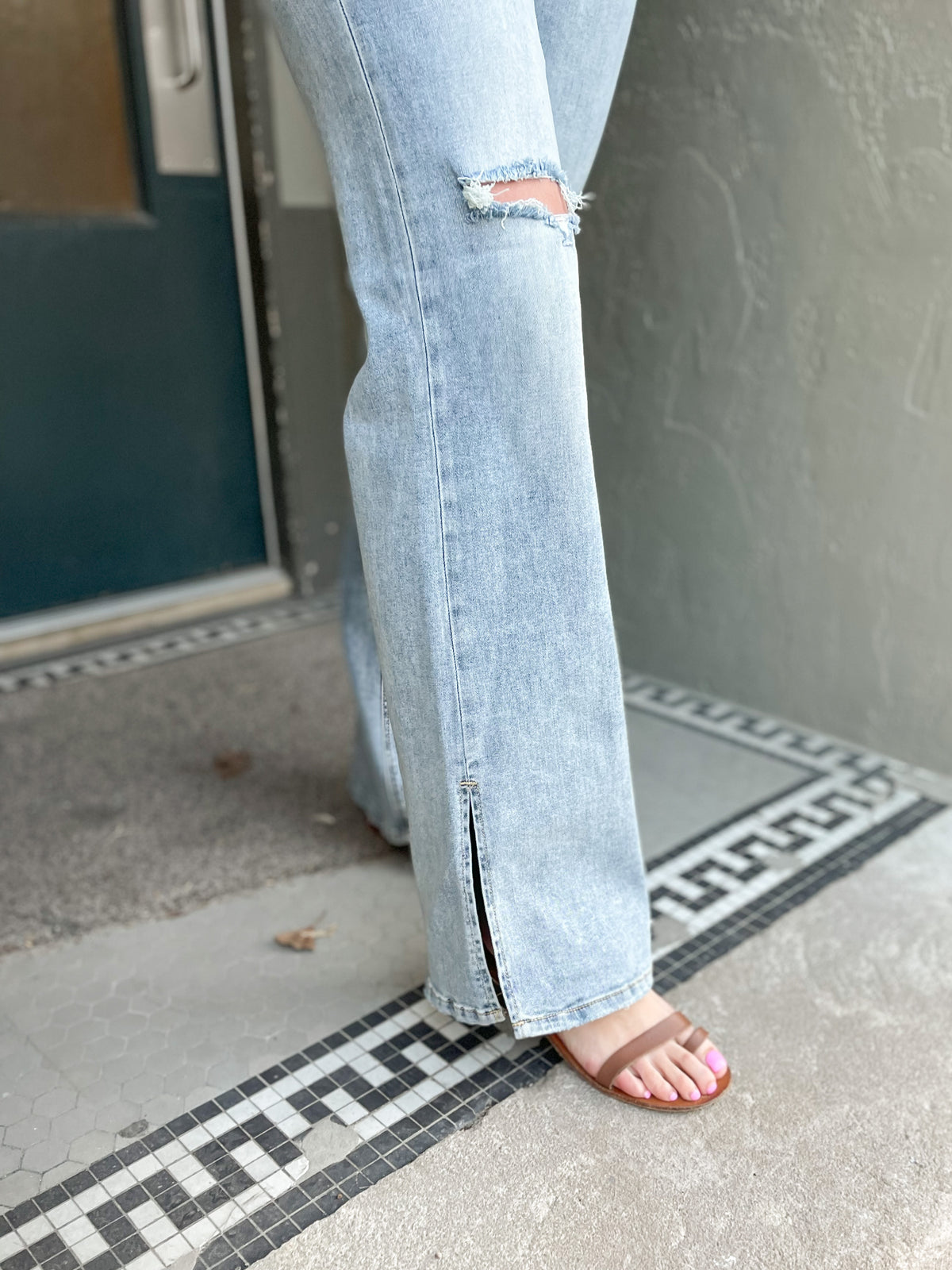 Side Slit Wide Leg Jeans