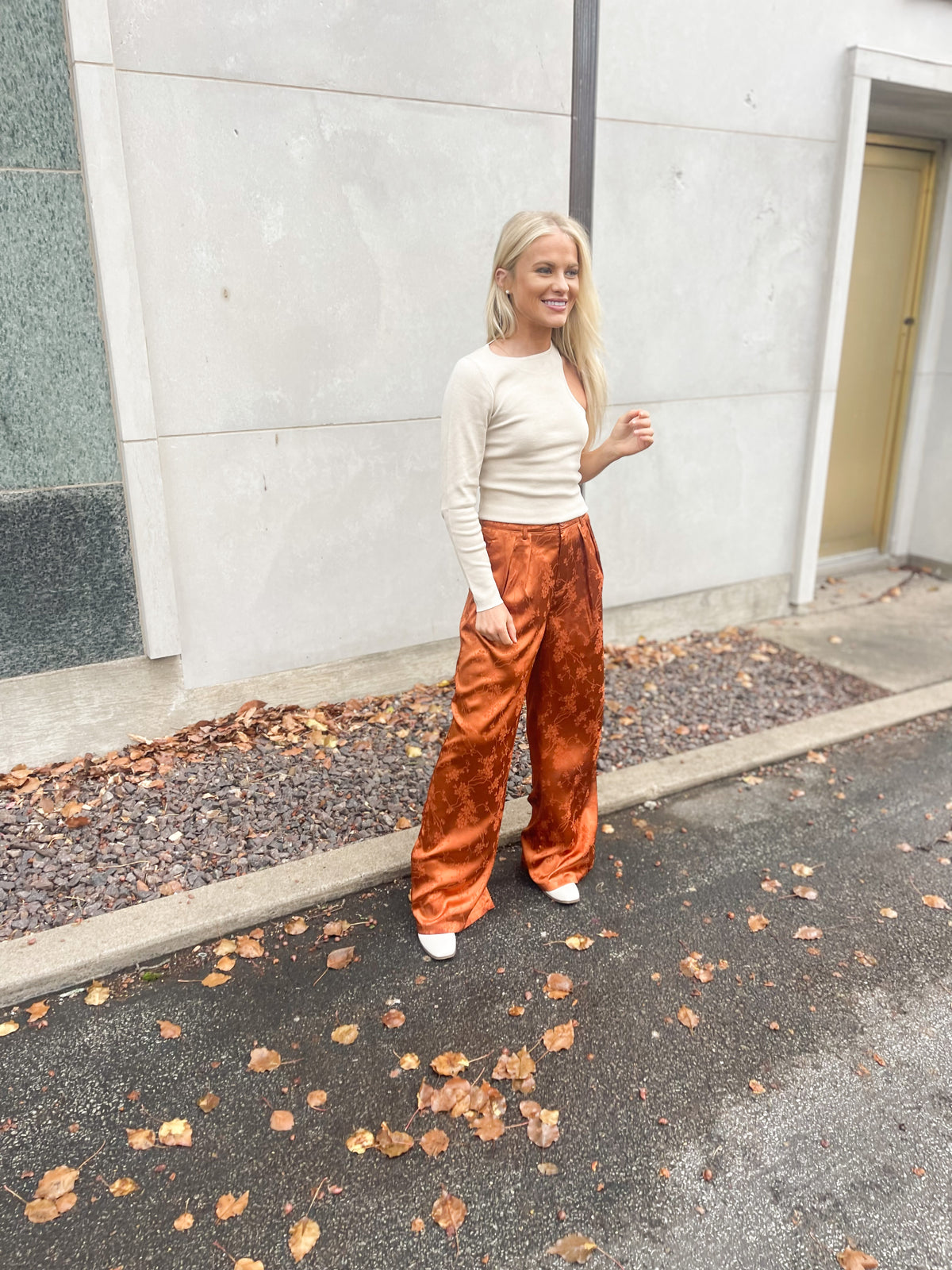 Rust Satin Jacquard Trousers