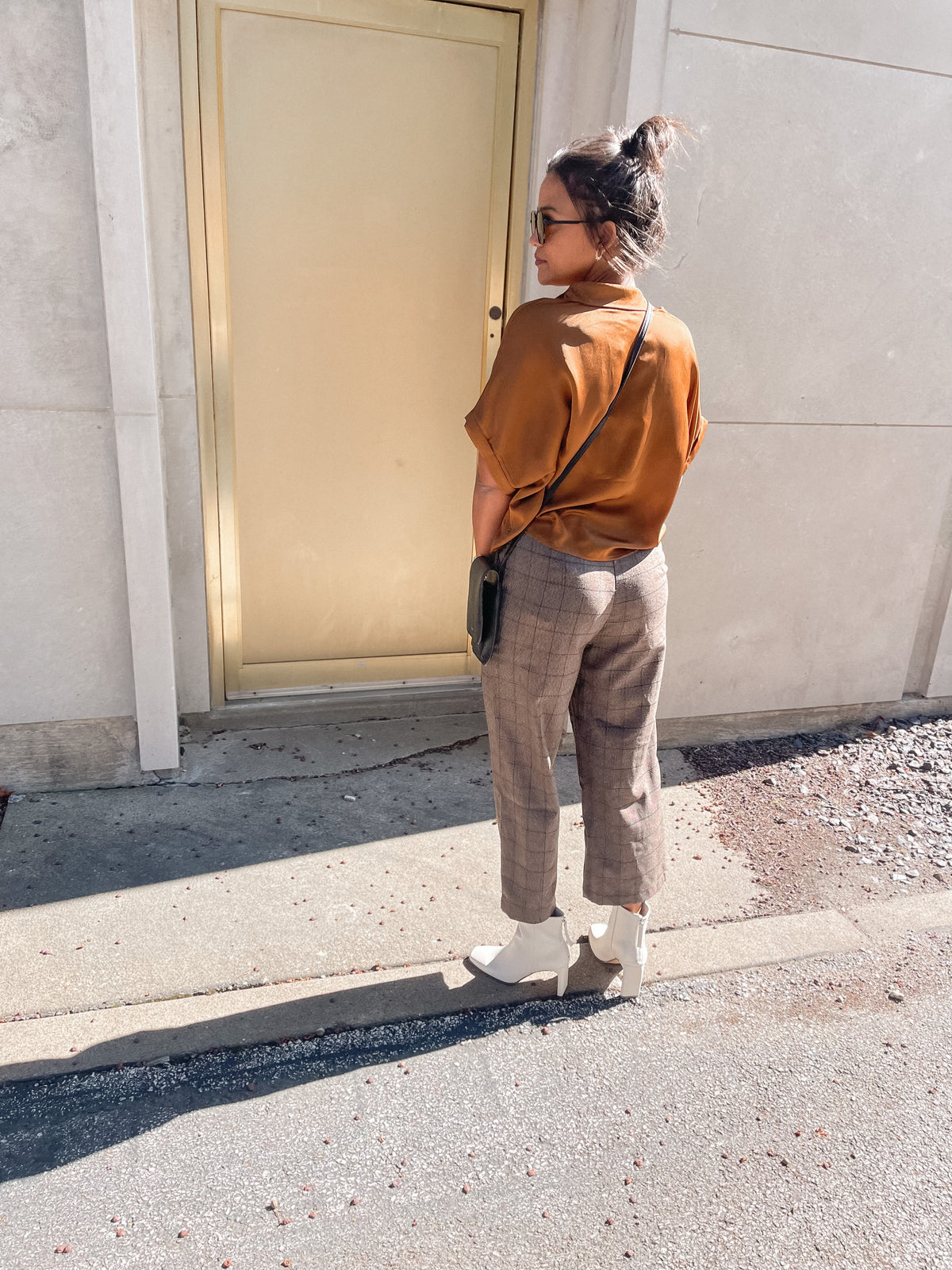Brown Plaid Cropped Pants