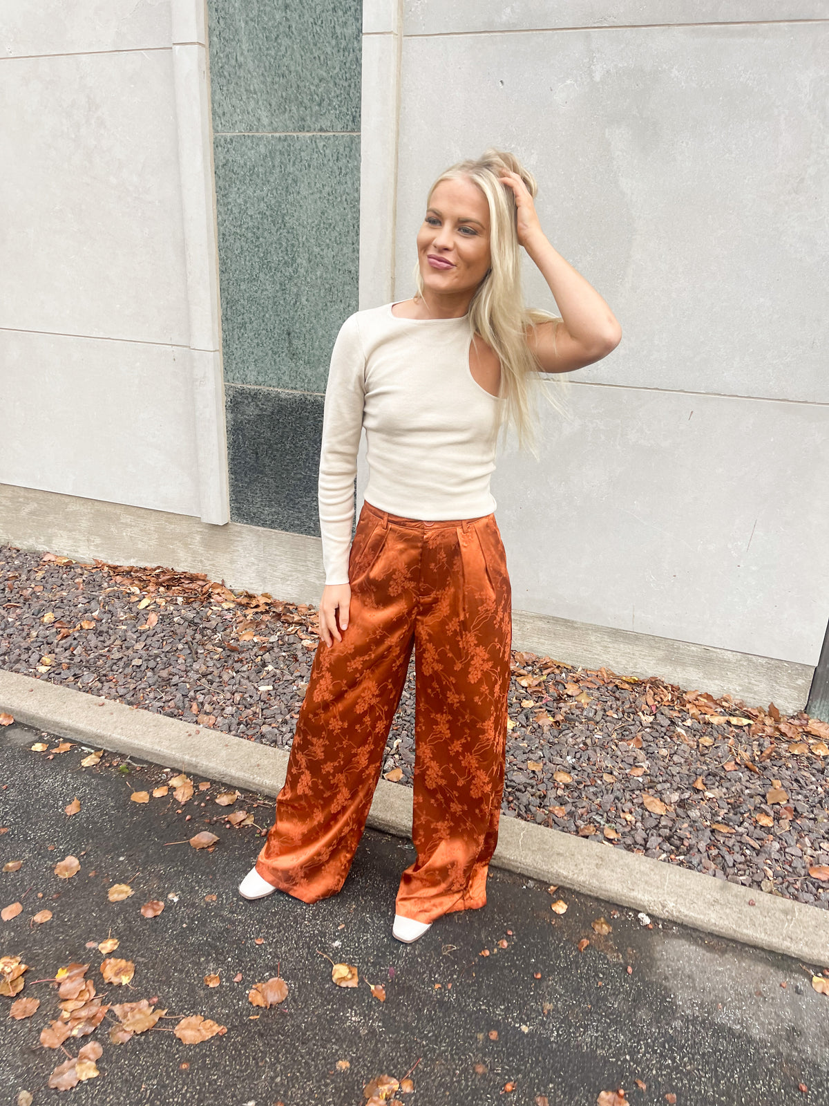 Rust Satin Jacquard Trousers