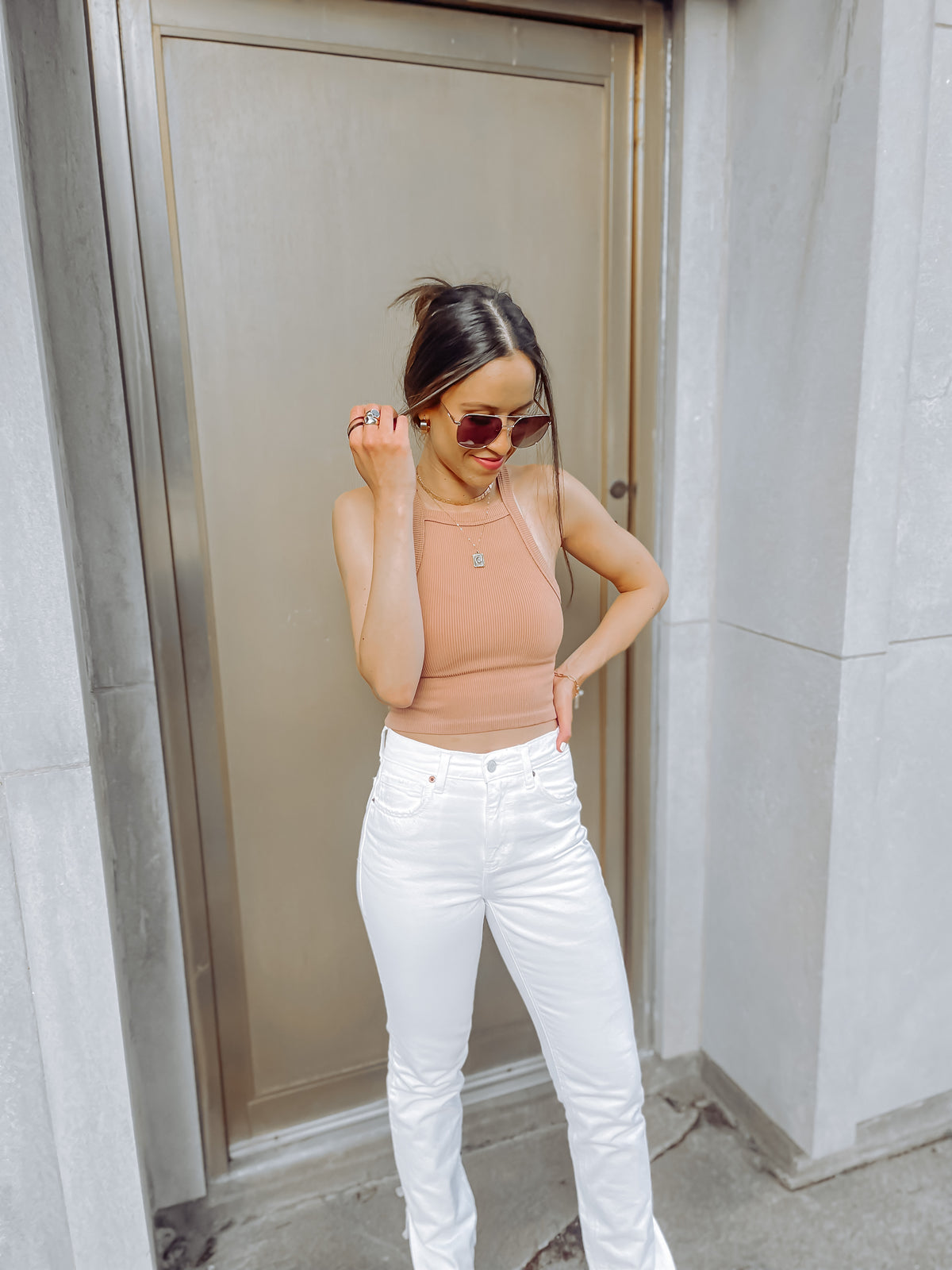 Taupe Ribbed Racer Baby Tank