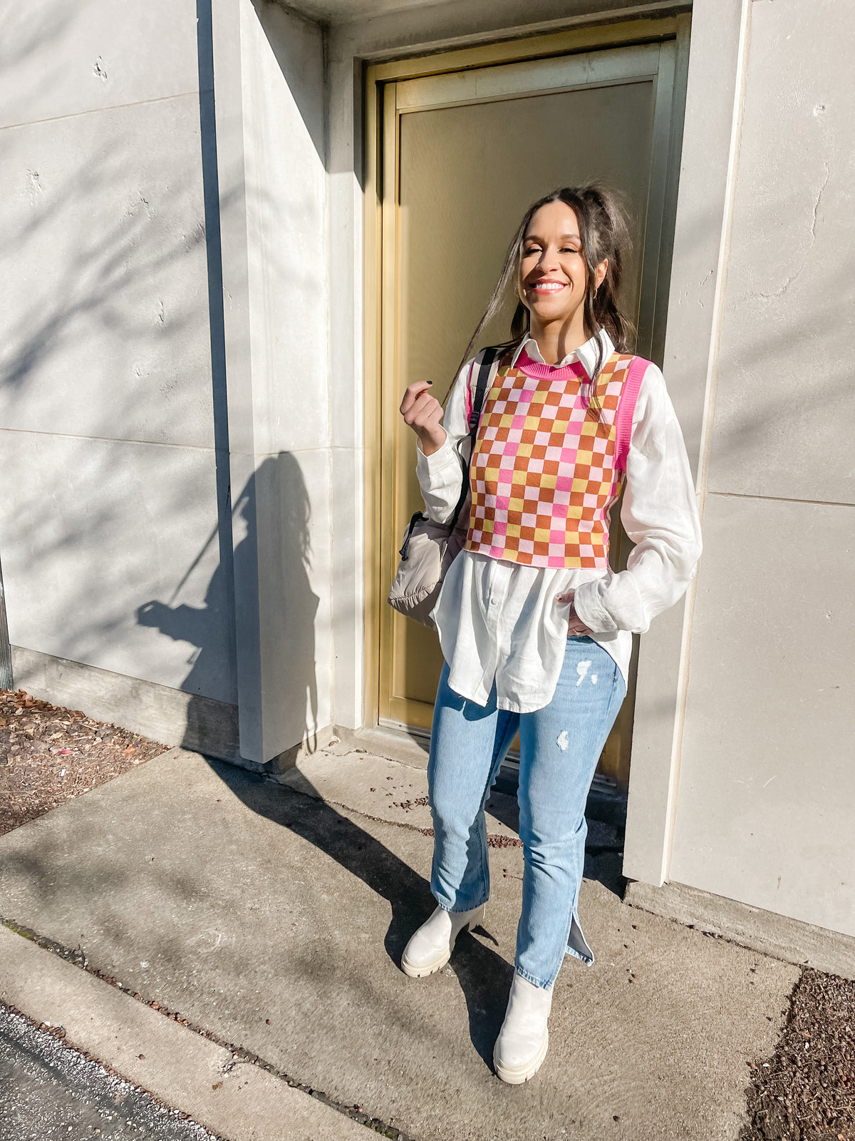 Pink Checkered Sweater Vest