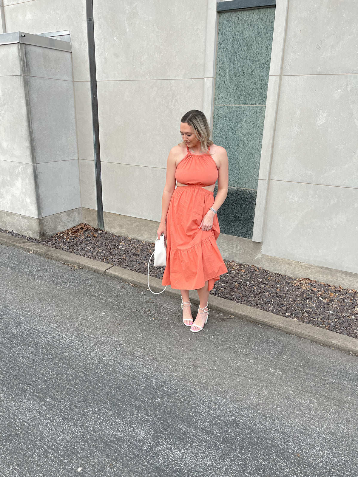 Salmon Side Cutout Maxi Dress