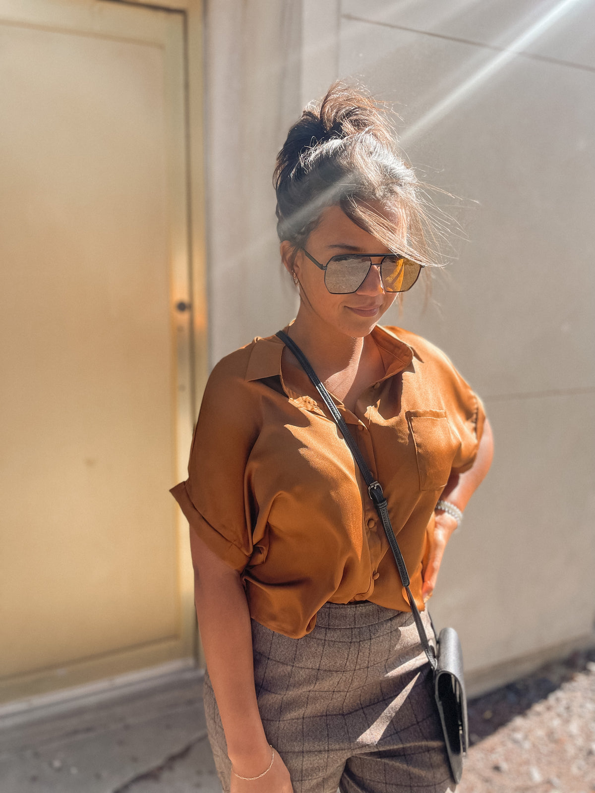 Satin Boxy Cut Short Sleeve Blouse