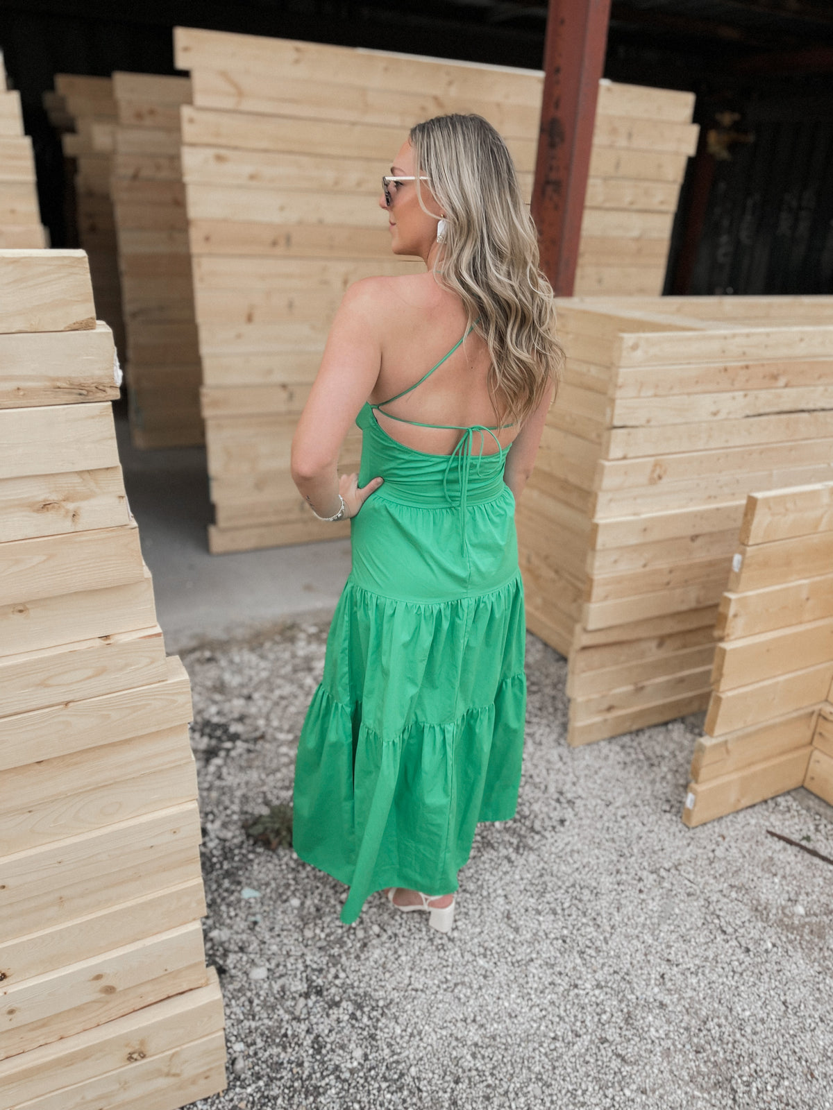 Green Dropped Waist Maxi Dress