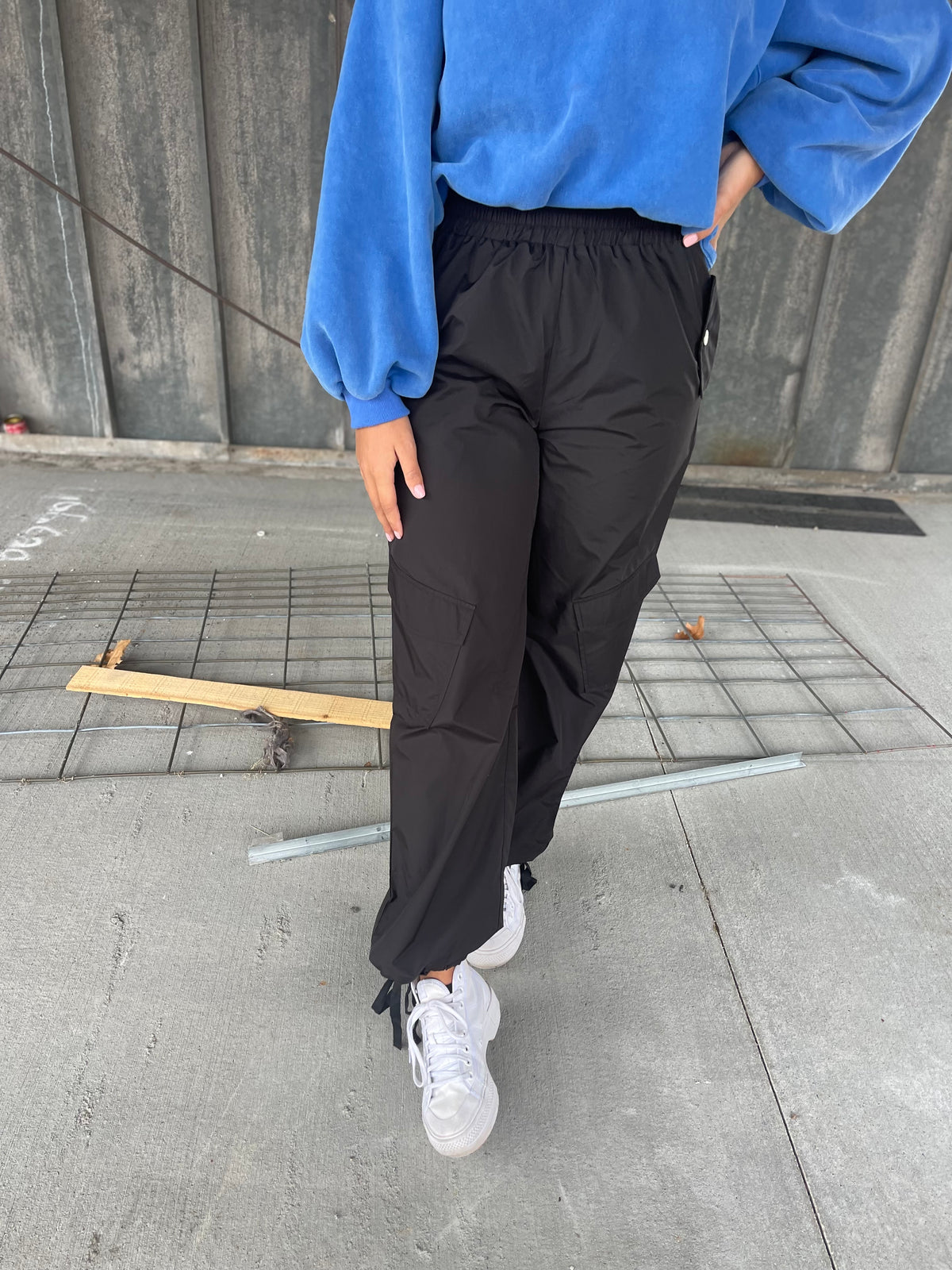 Black Cargo Style Wind Pants