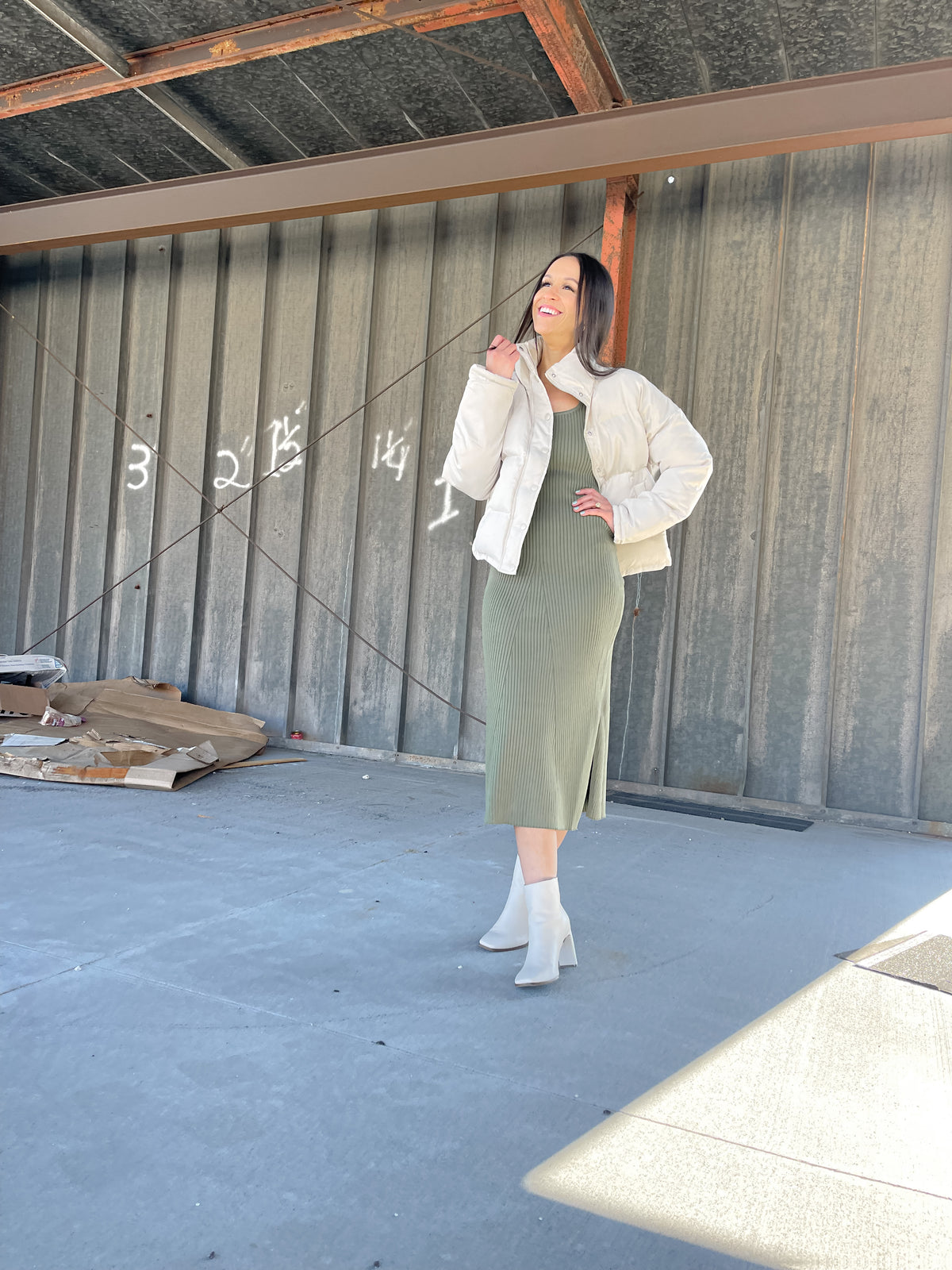 Melia Olive Ribbed Knit Dress