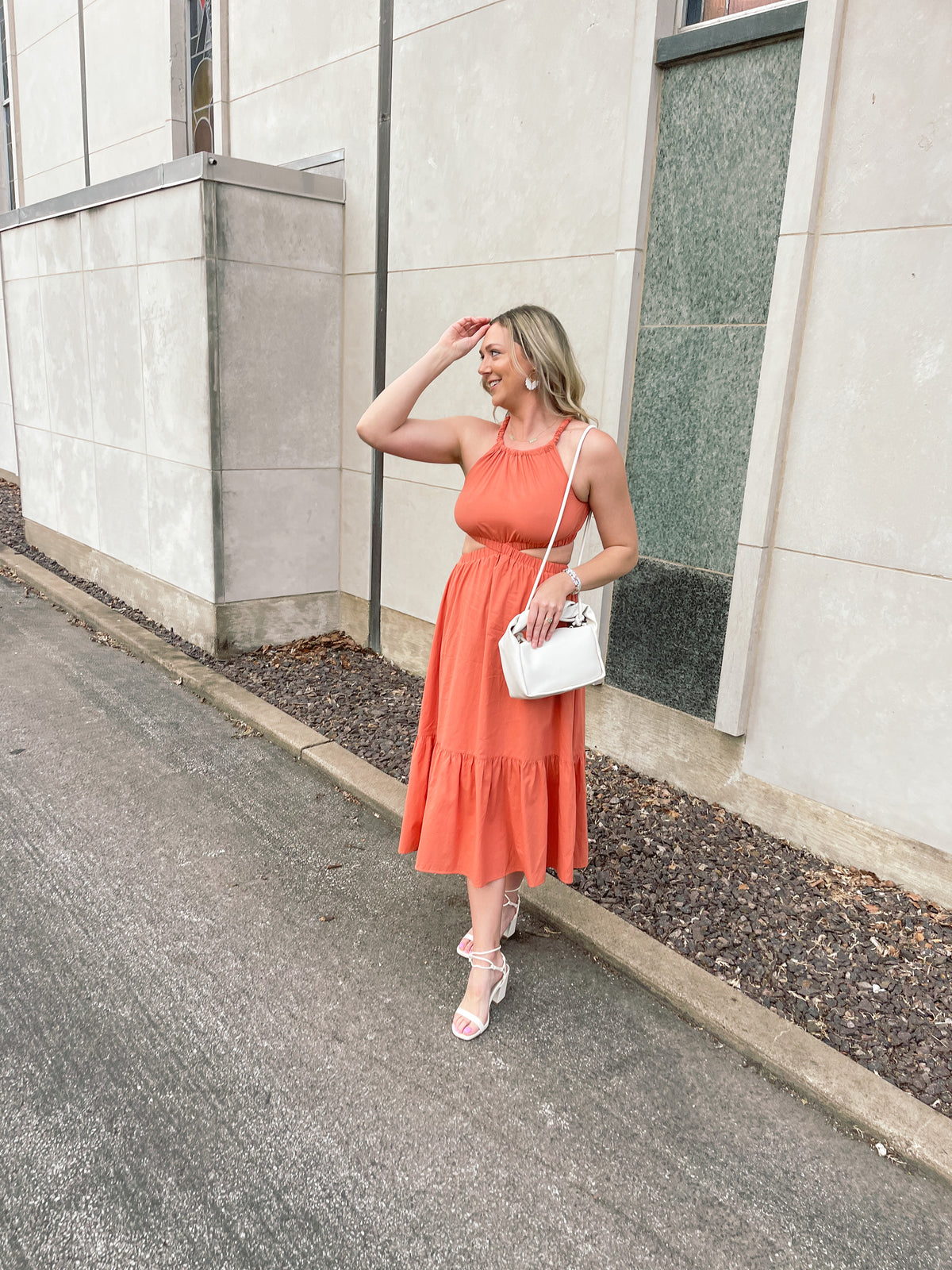 Salmon Side Cutout Maxi Dress