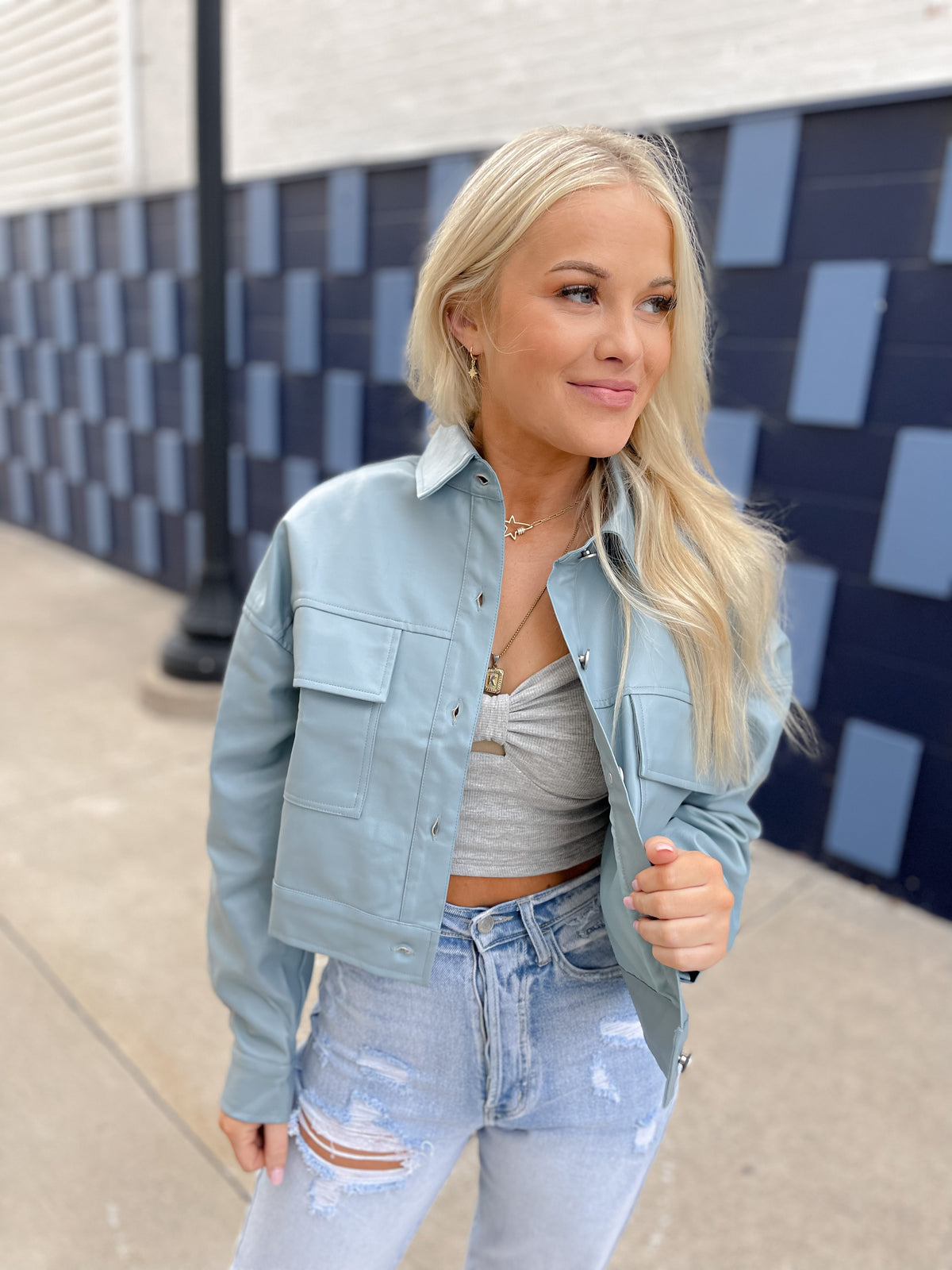 Cropped Vegan Leather Jacket