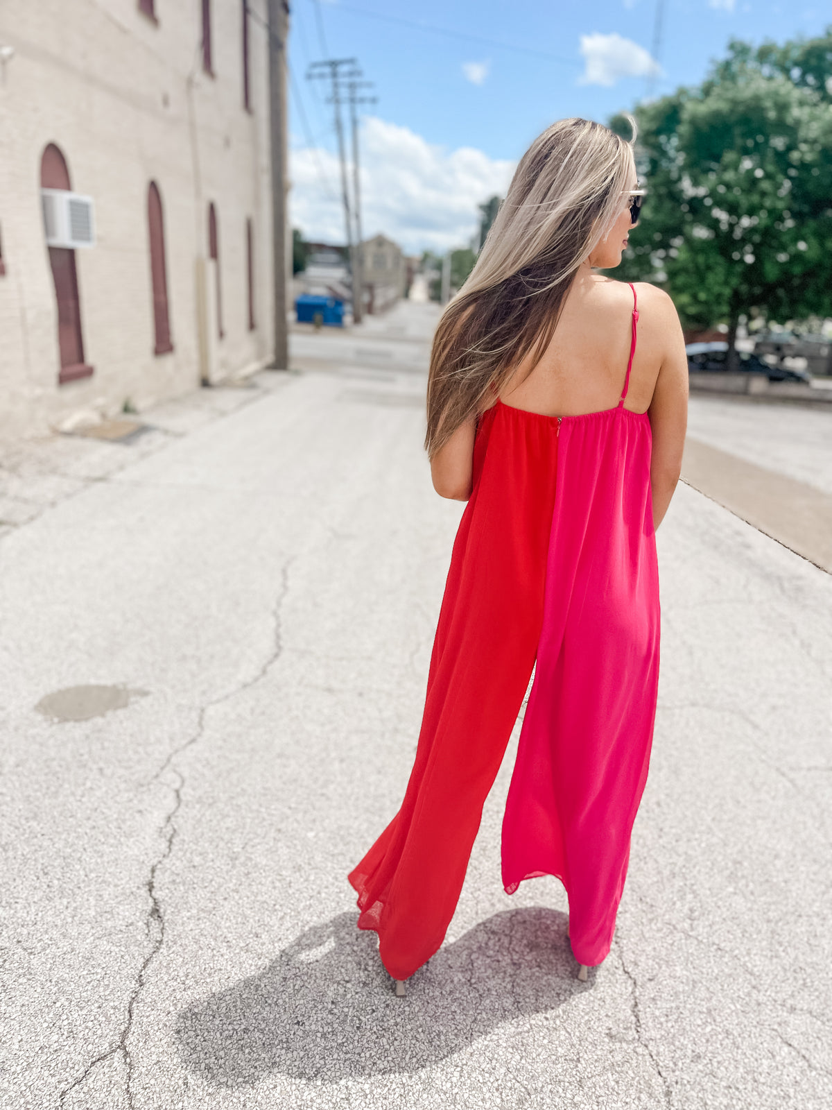 Red & Pink Chiffon Jumpsuit