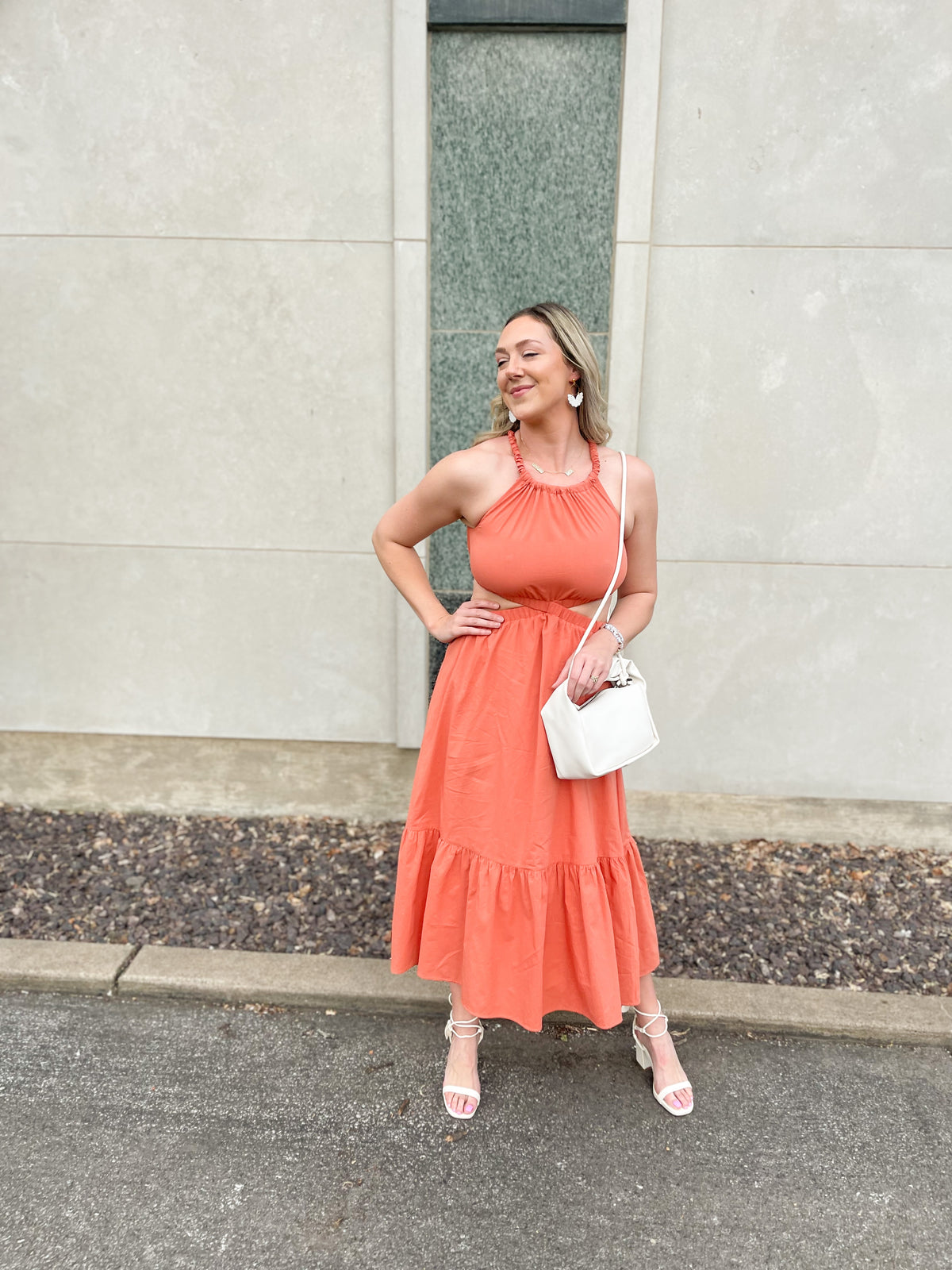 Salmon Side Cutout Maxi Dress