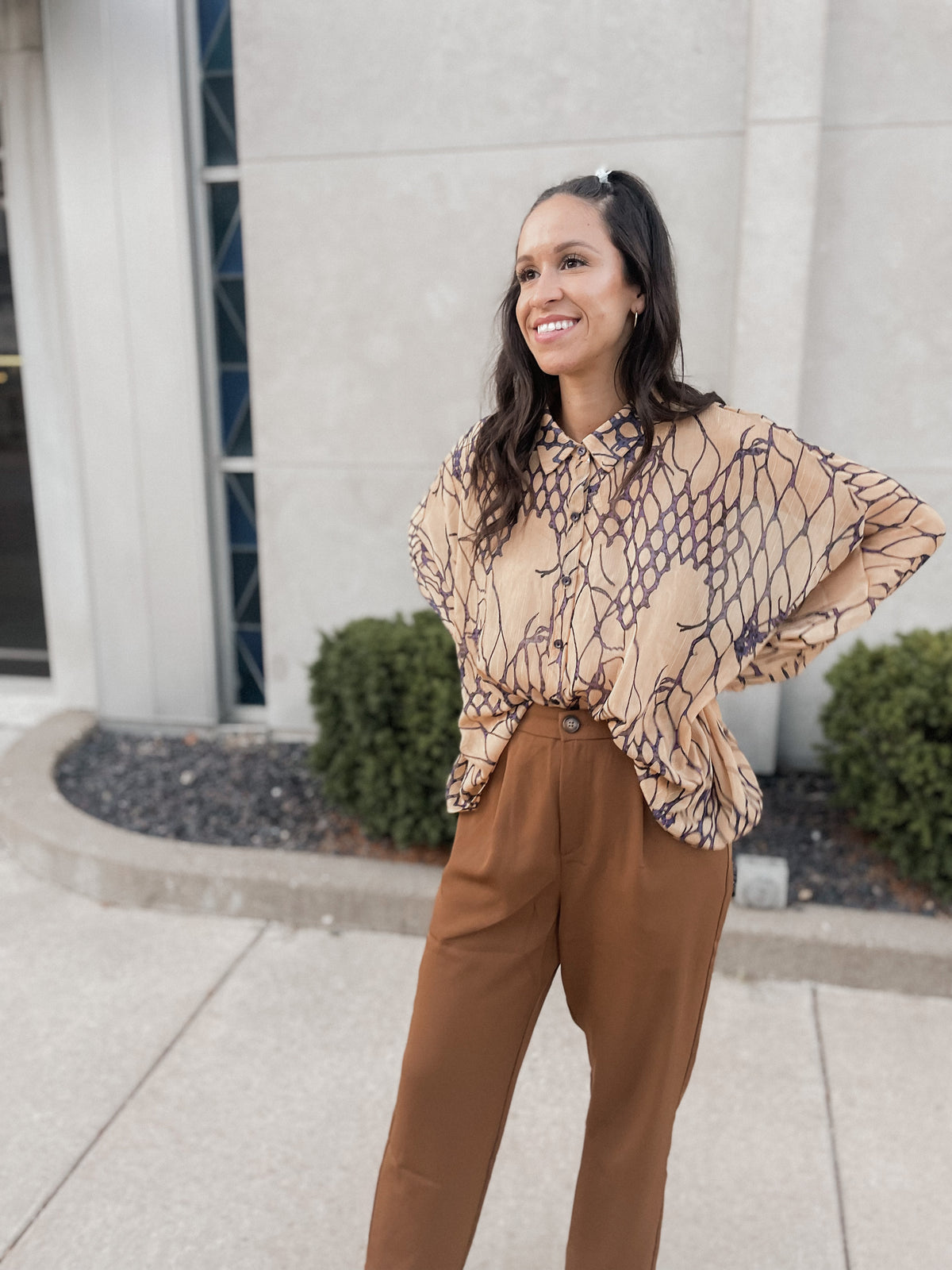 Sheer Batwing Sleeve Woven Shirt