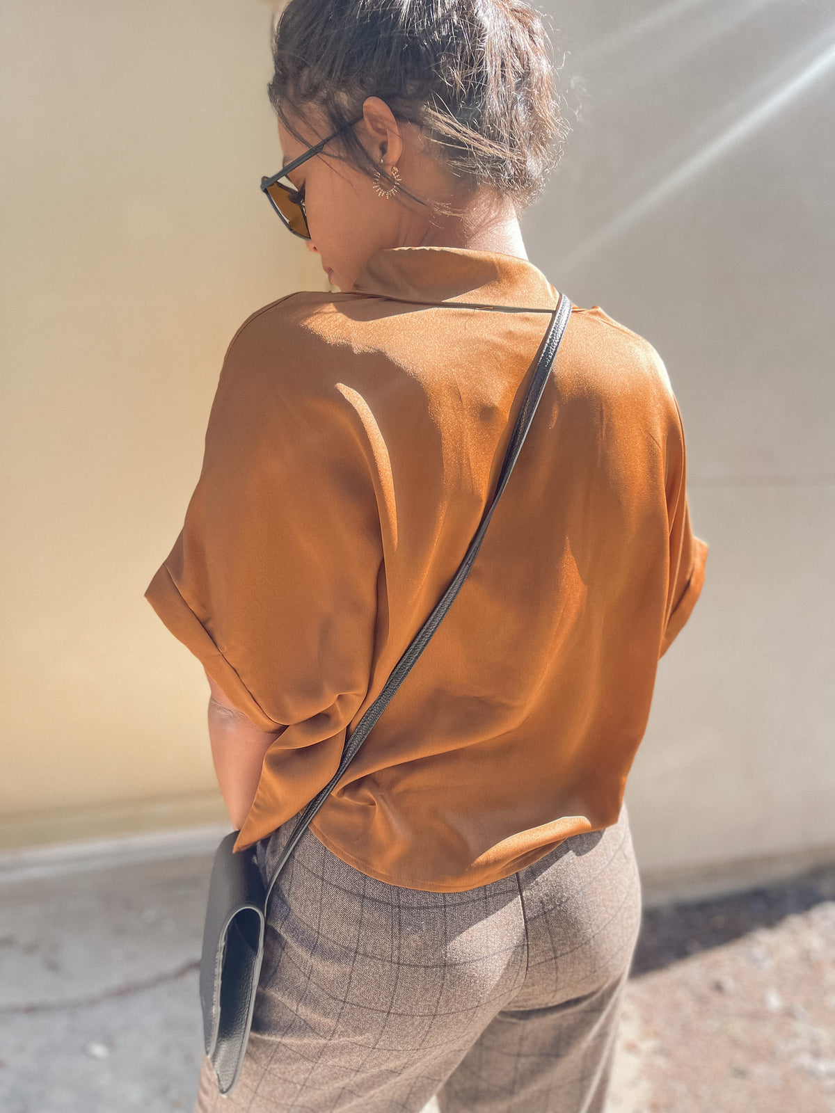 Satin Boxy Cut Short Sleeve Blouse