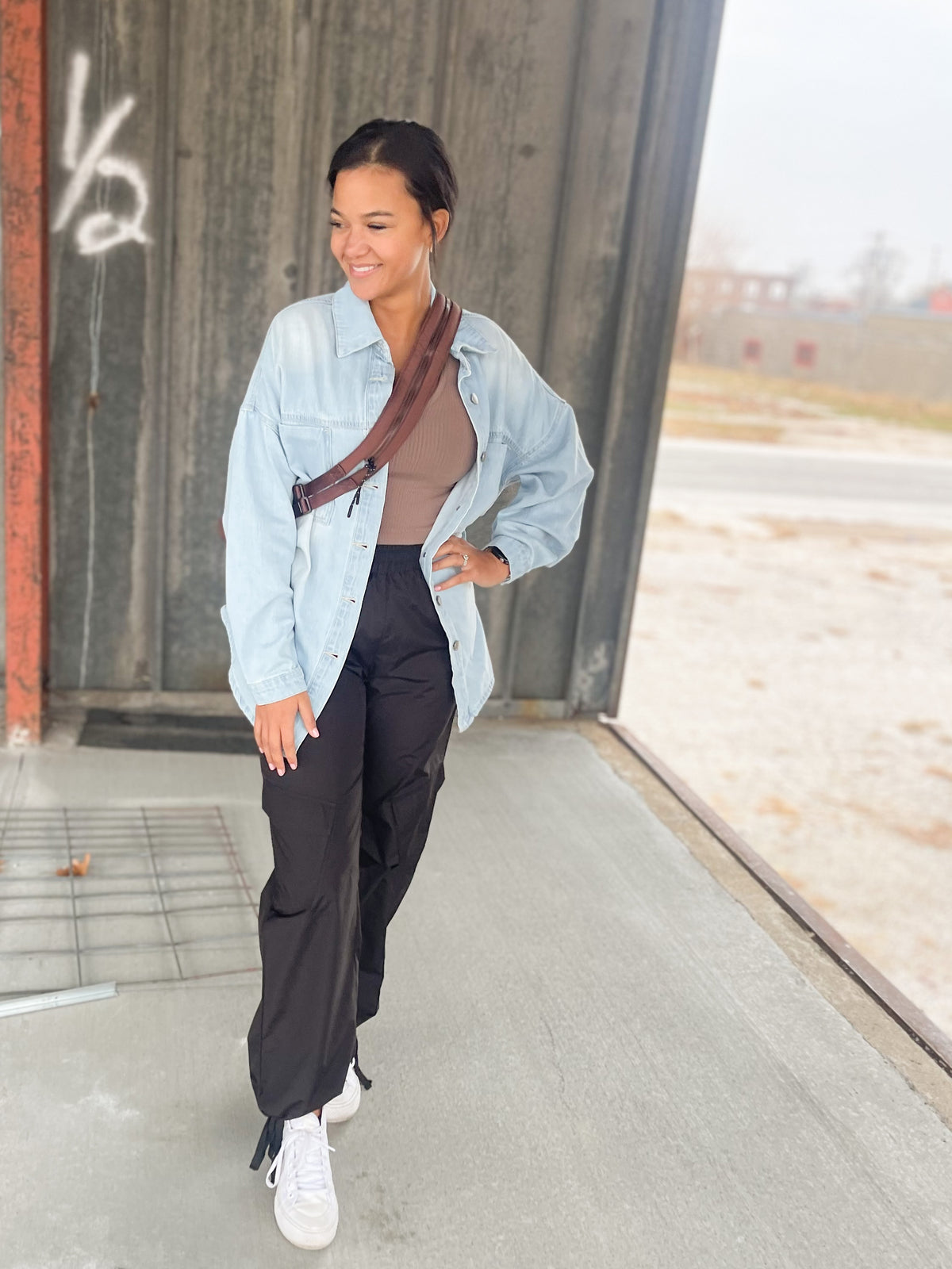 Black Cargo Style Wind Pants