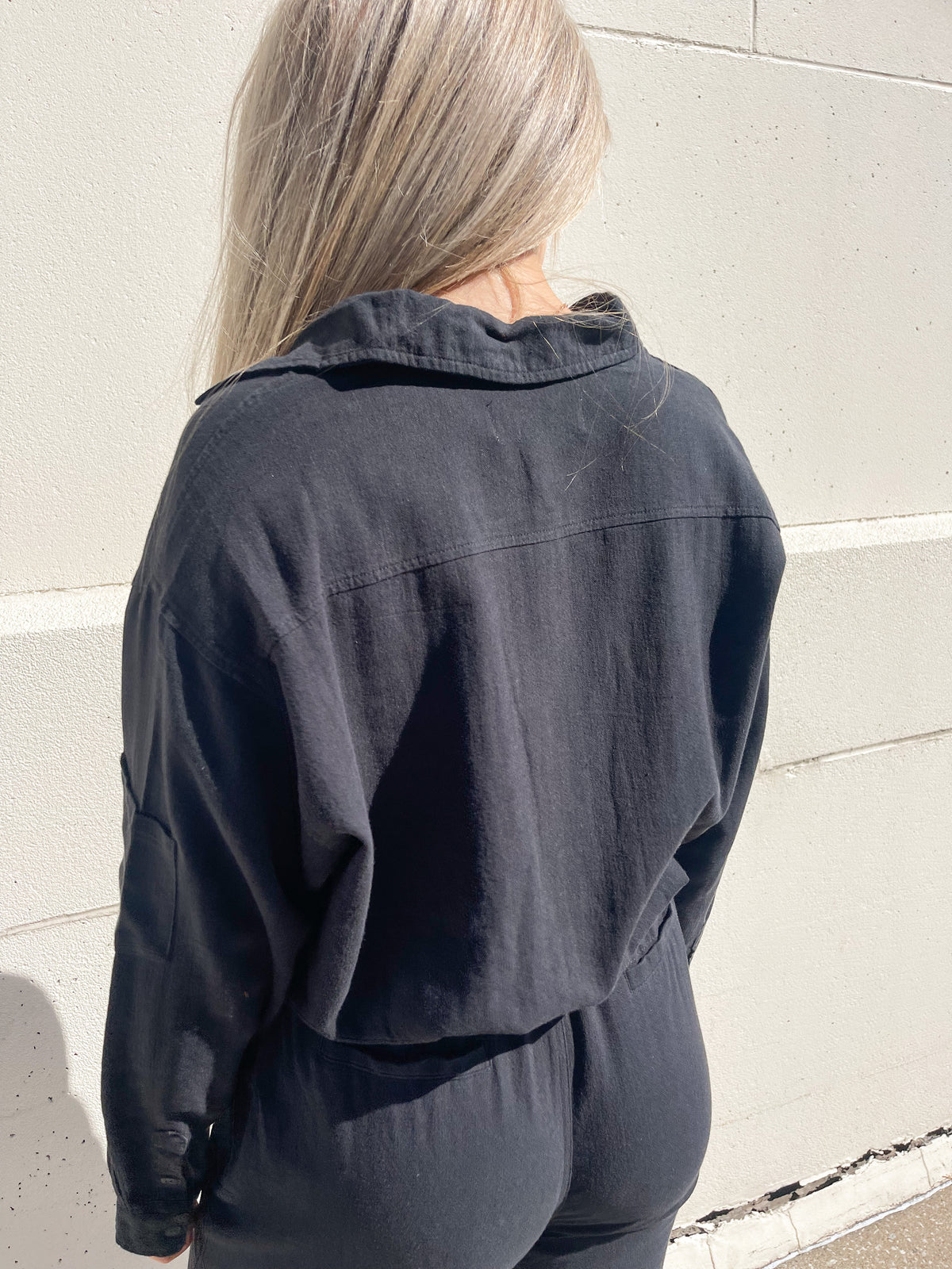 Black Twill Gauze Washed Jumpsuit
