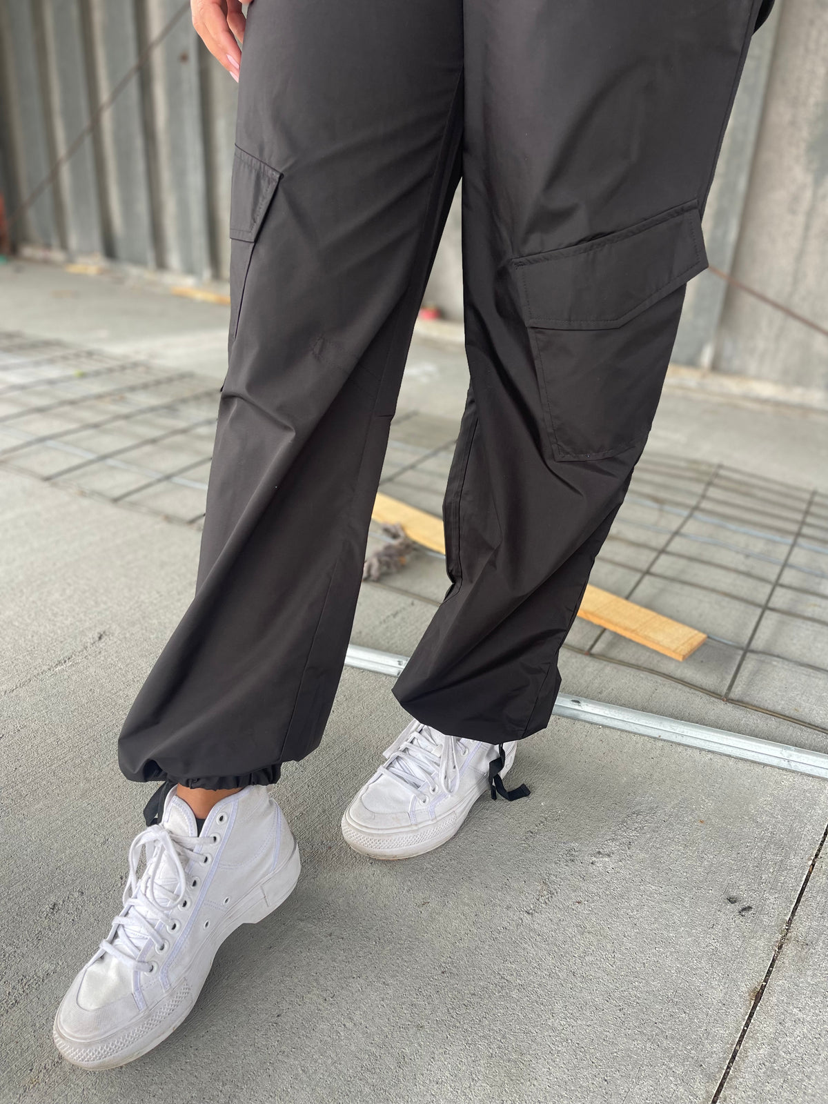 Black Cargo Style Wind Pants