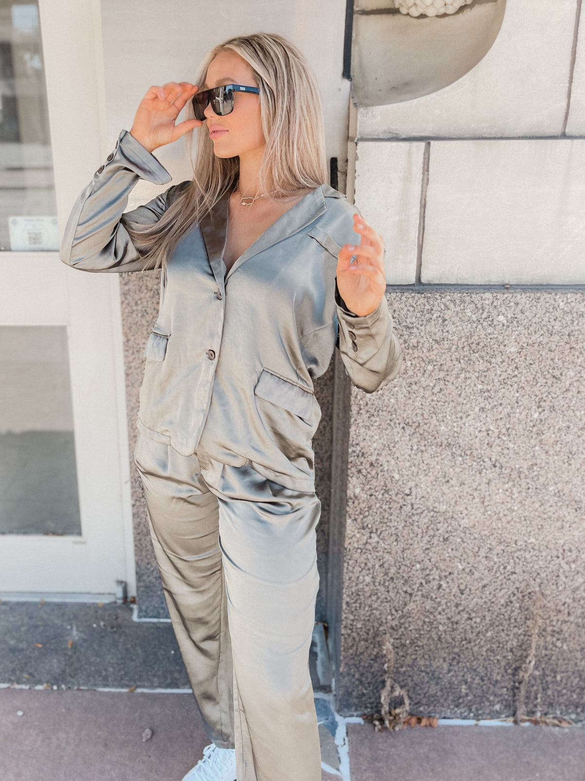 Silver Pine Heavy Satin Trouser