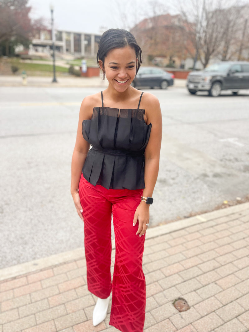 Black Pleated Chiffon Tank Top