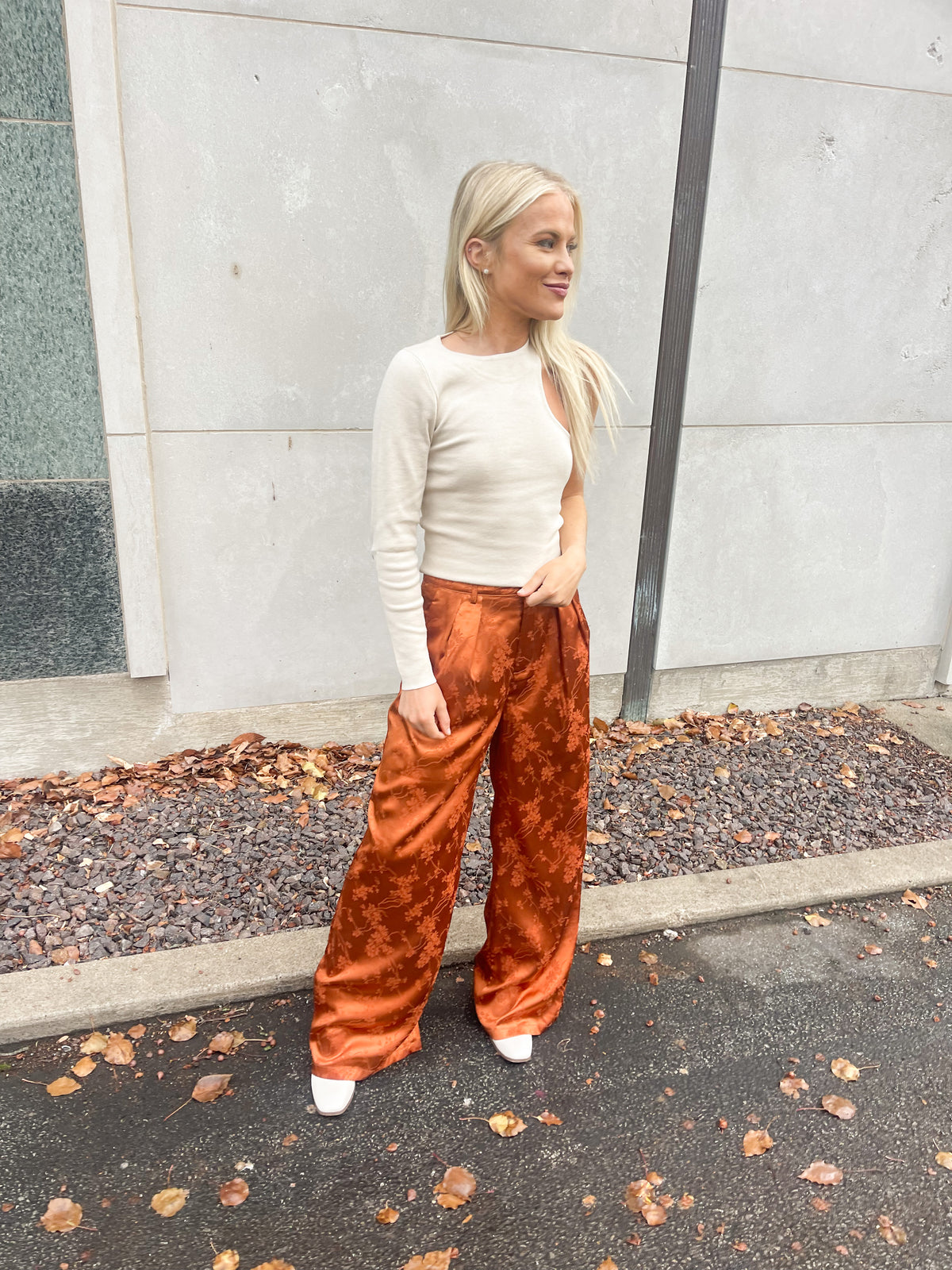 Rust Satin Jacquard Trousers