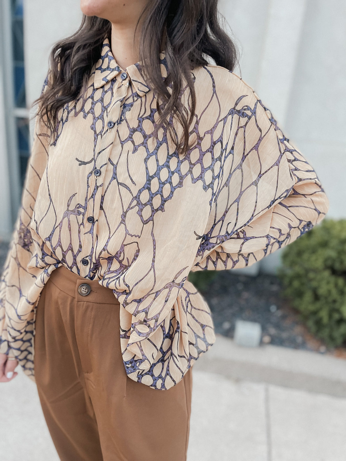 Sheer Batwing Sleeve Woven Shirt