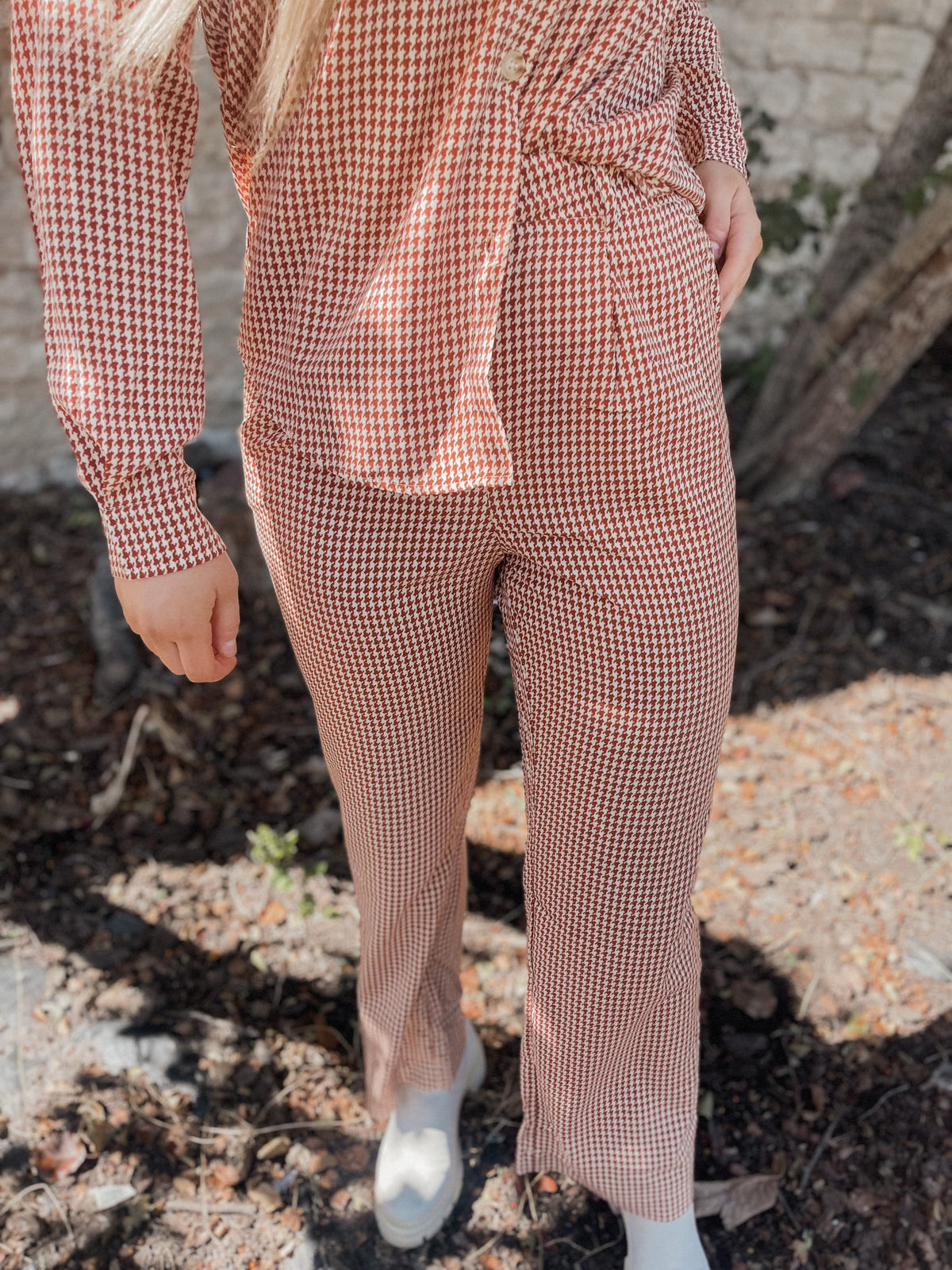 Rust Gingham Print Trousers