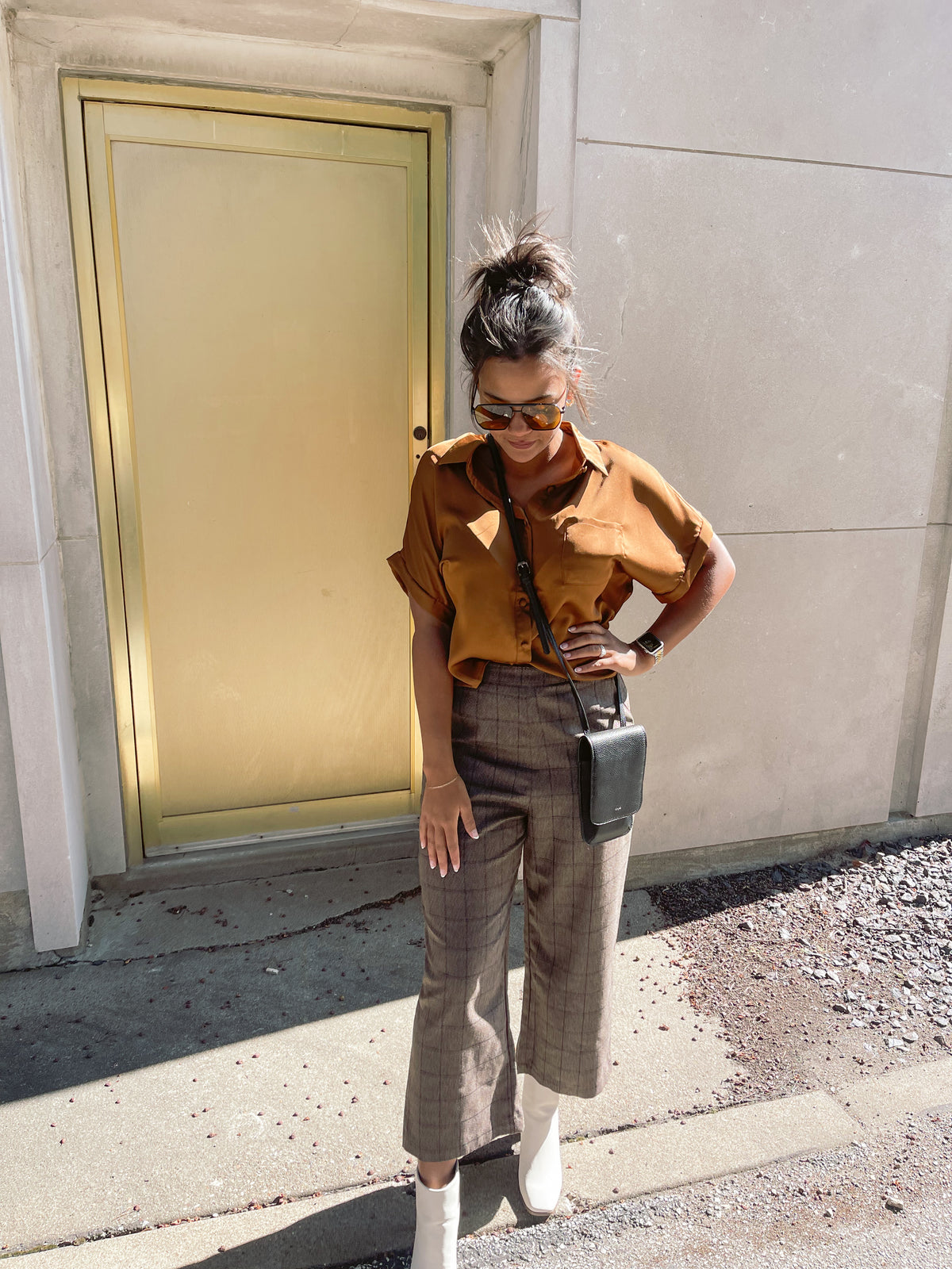 Satin Boxy Cut Short Sleeve Blouse