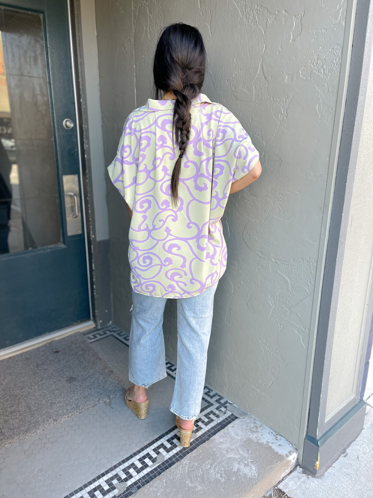Dolman Short Sleeve Abstract Print Blouse