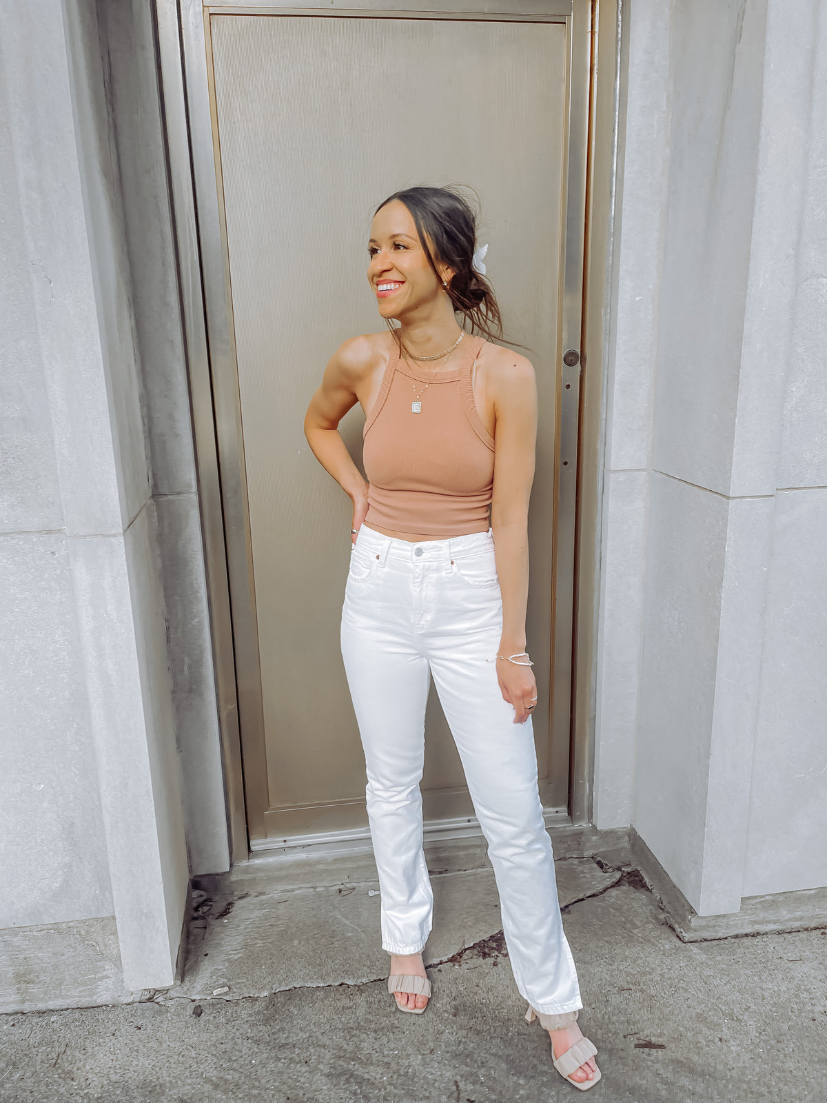 Taupe Ribbed Racer Baby Tank