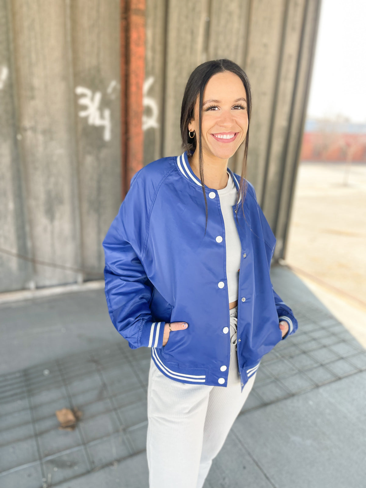 Royal Blue Varsity Bomber Jacket