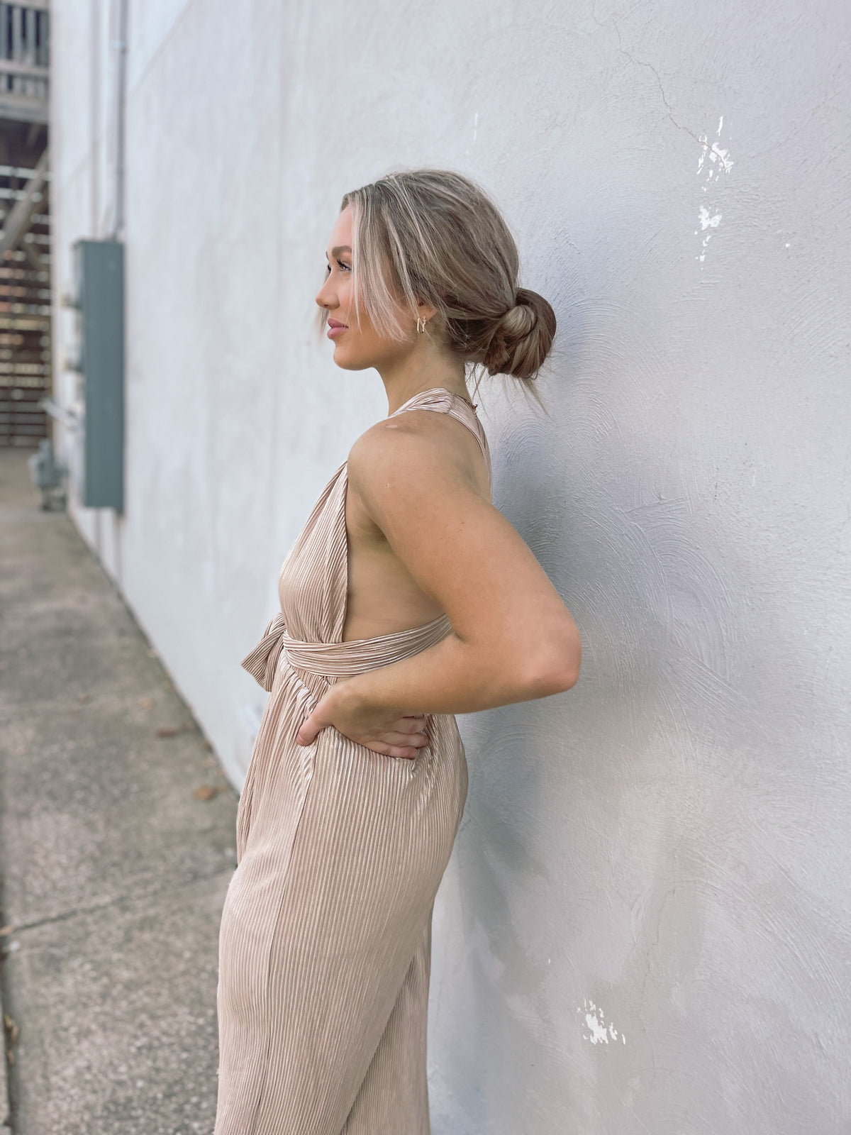 Wide Leg Foil Pleated Jumpsuit