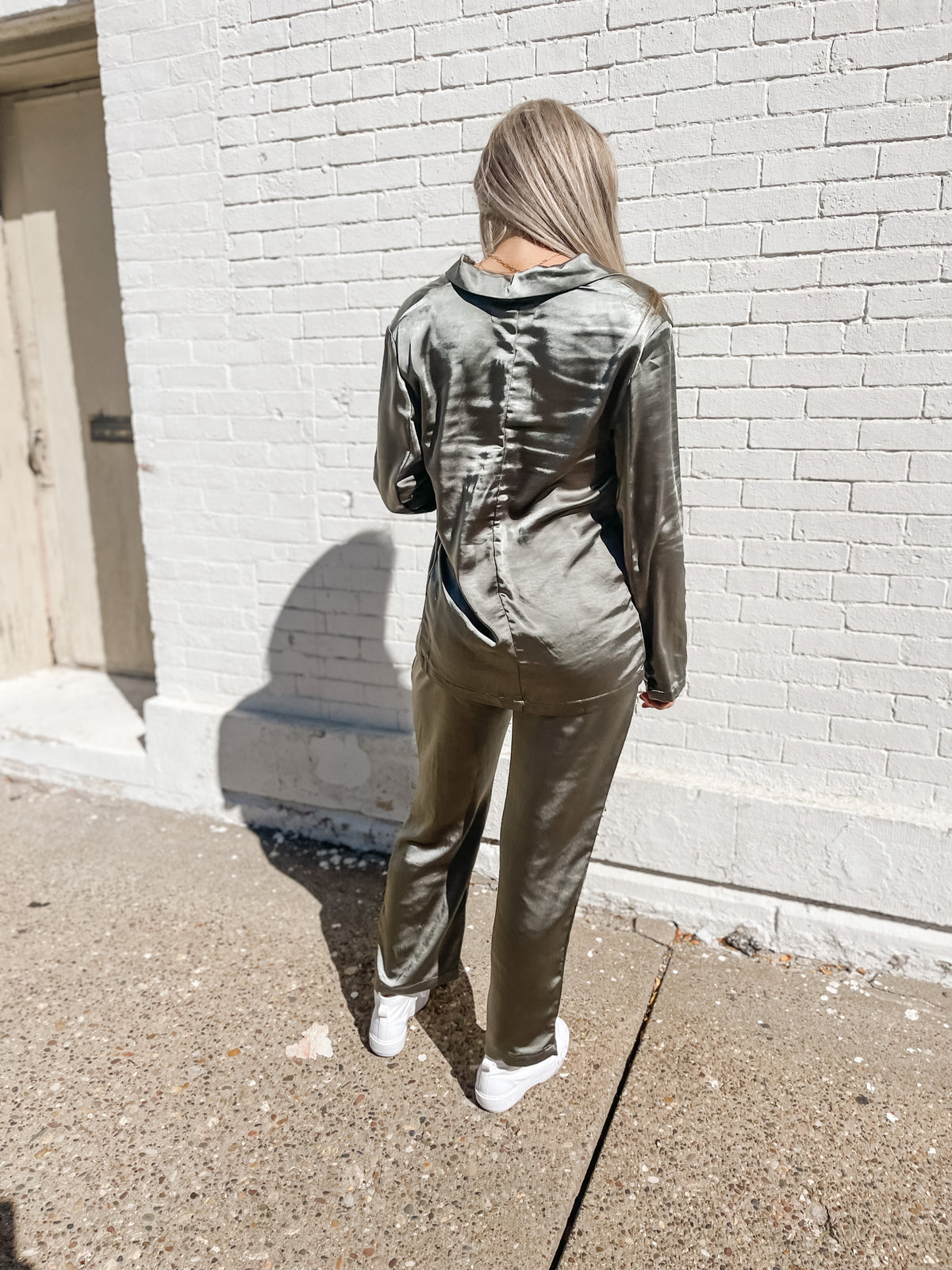Silver Pine Heavy Satin Trouser
