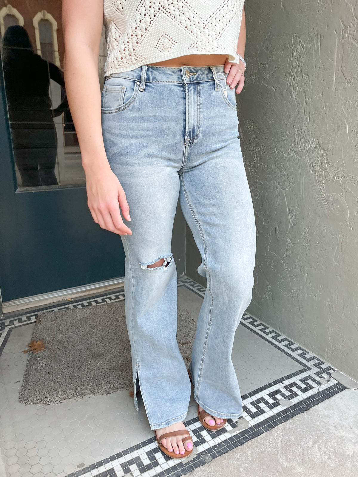 Side Slit Wide Leg Jeans