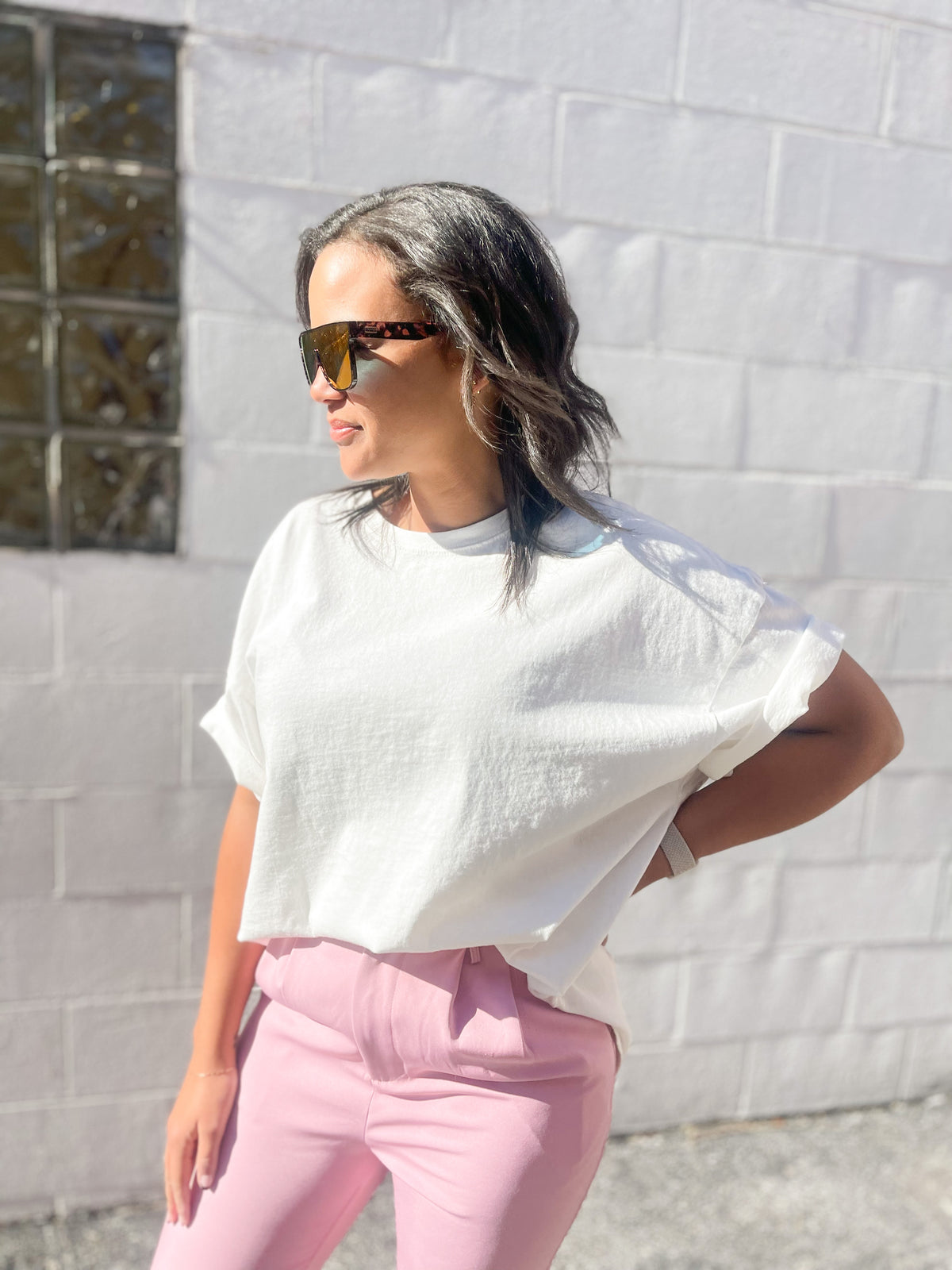 White Boxy Loose Fit Crewneck Tee