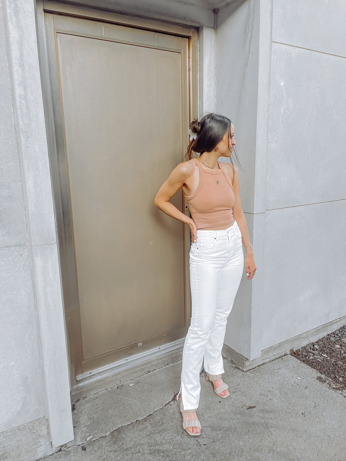 Taupe Ribbed Racer Baby Tank