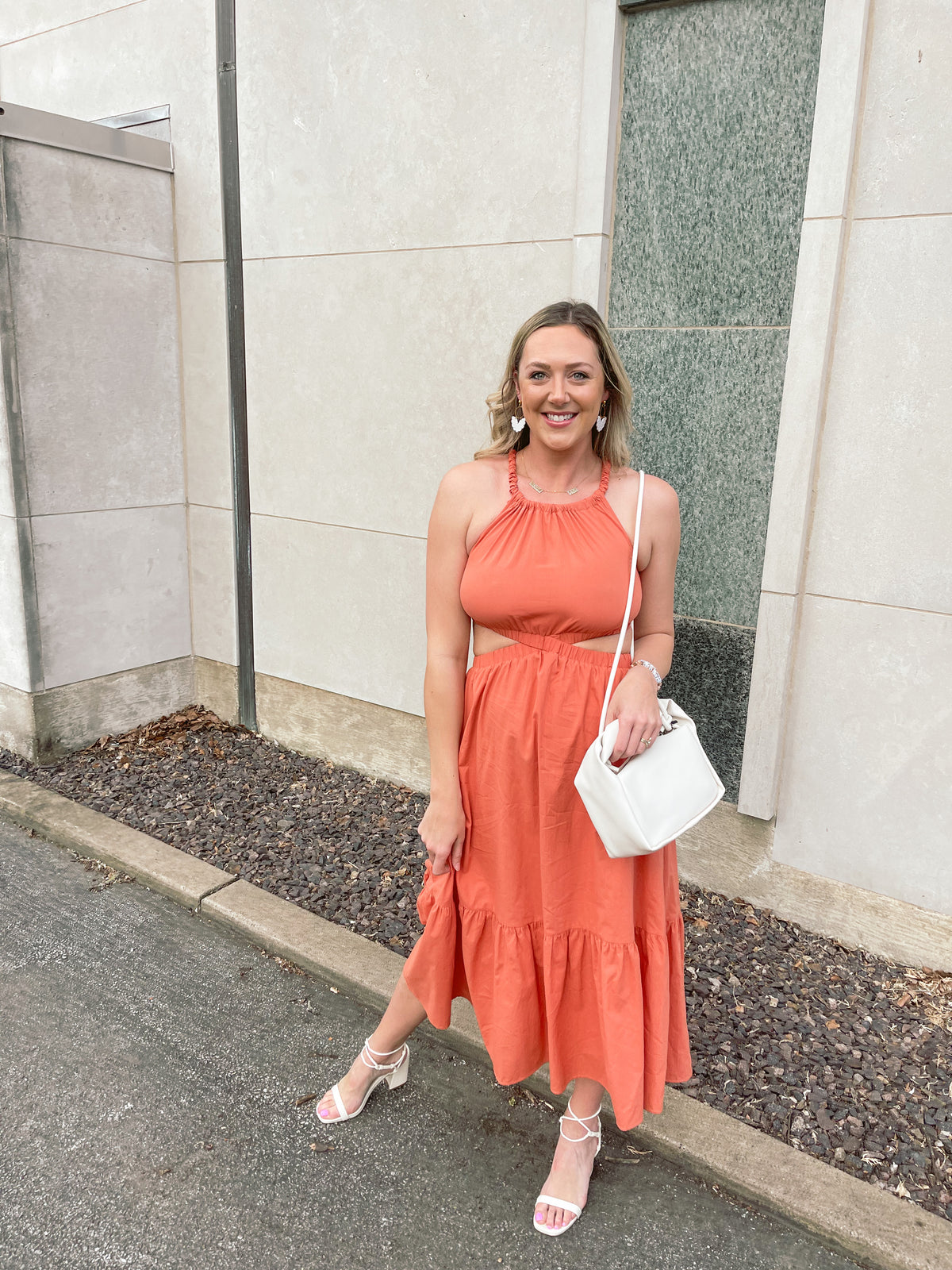 Salmon Side Cutout Maxi Dress