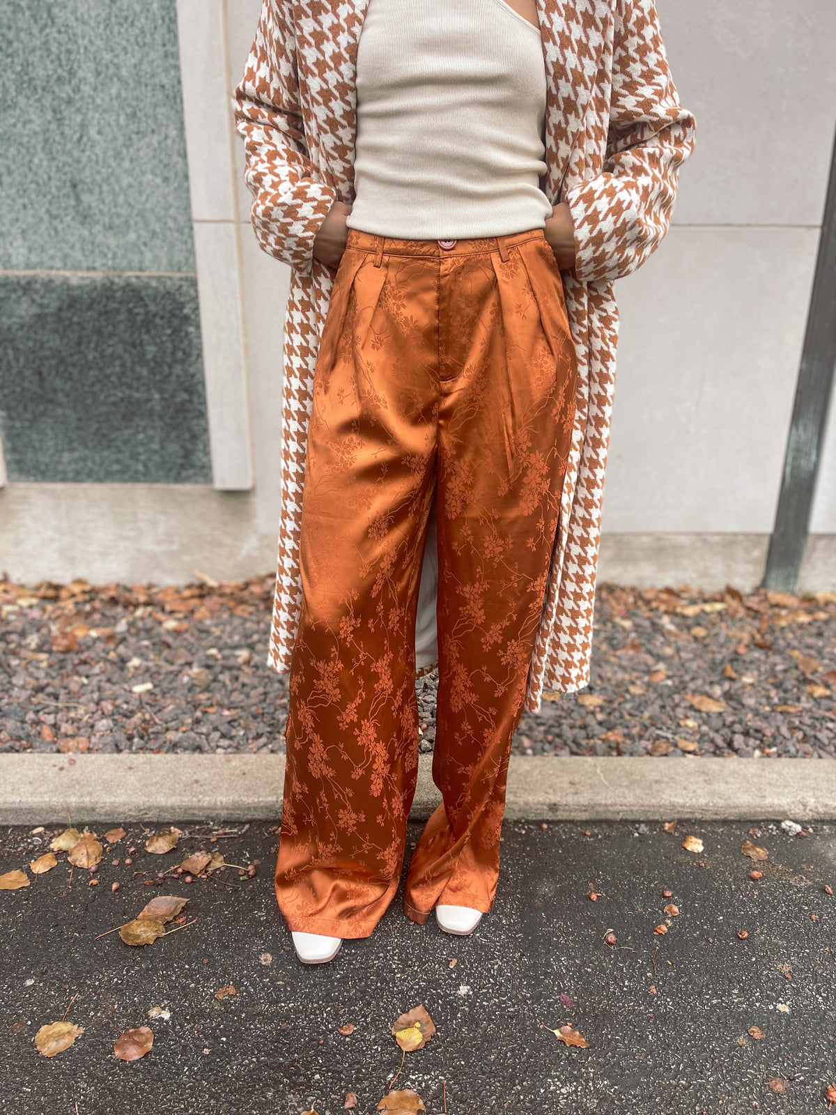 Rust Satin Jacquard Trousers