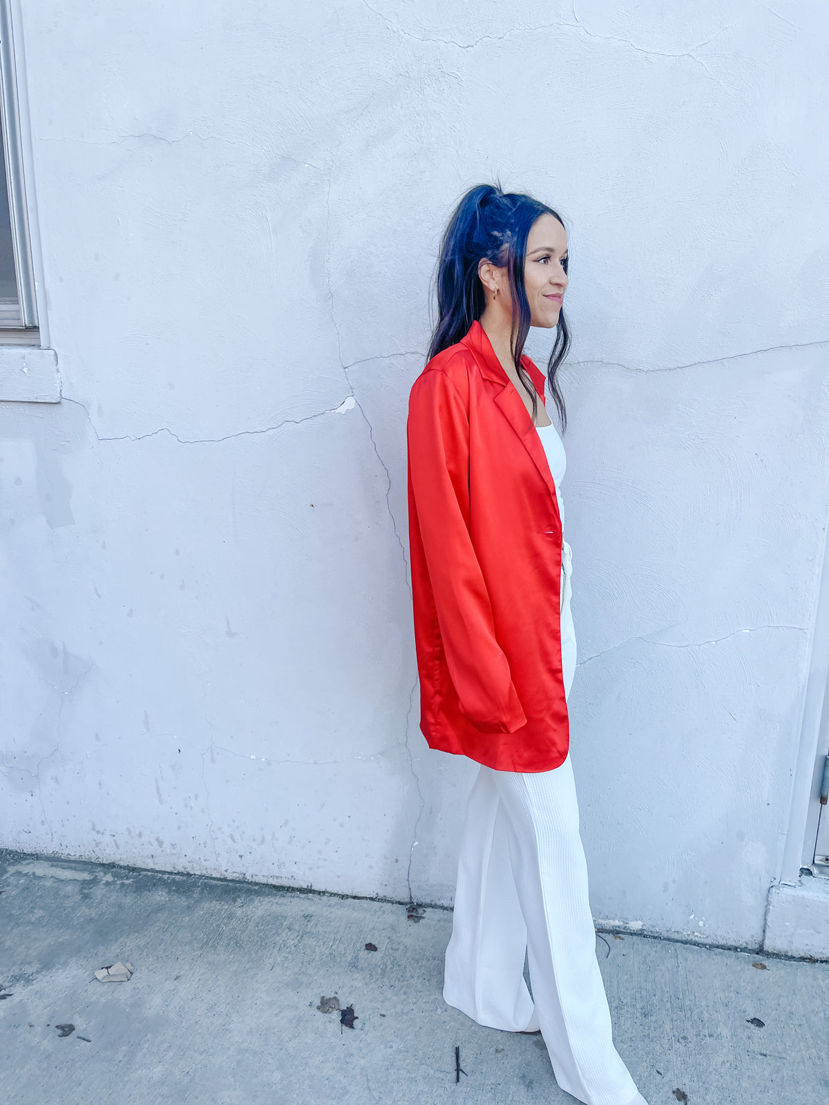 Bright Red  Satin Blazer Coat